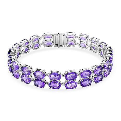 D'Joy AAA Uruguay Amethyst Bracelet (Size - 8) in Rhodium Overlay Sterling Silver 35.00 Ct, Silver Wt.15.87 Gms