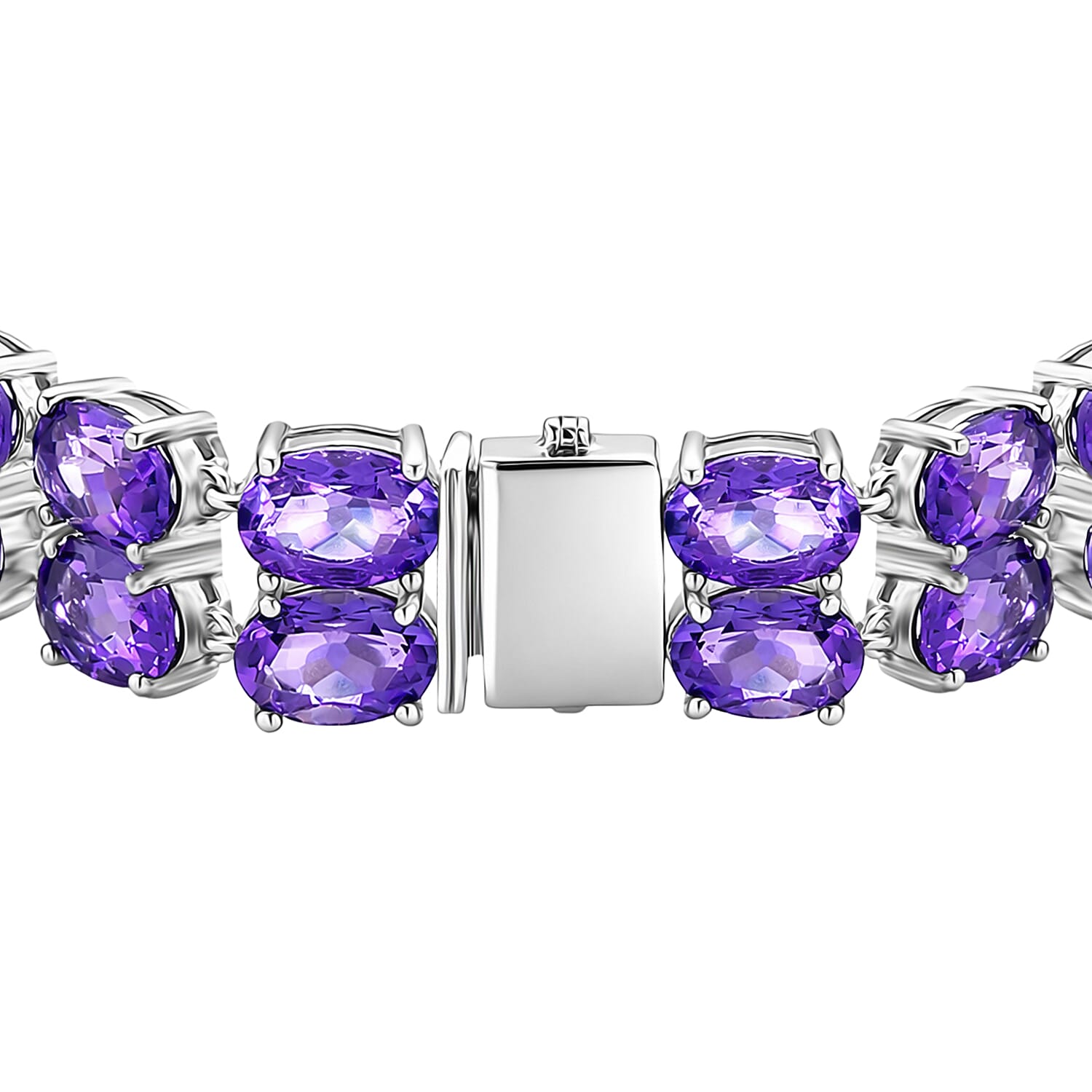 D'Joy AAA Uruguay Amethyst Bracelet (Size - 8) in Rhodium Overlay Sterling Silver 35.00 Ct, Silver Wt.15.87 Gms