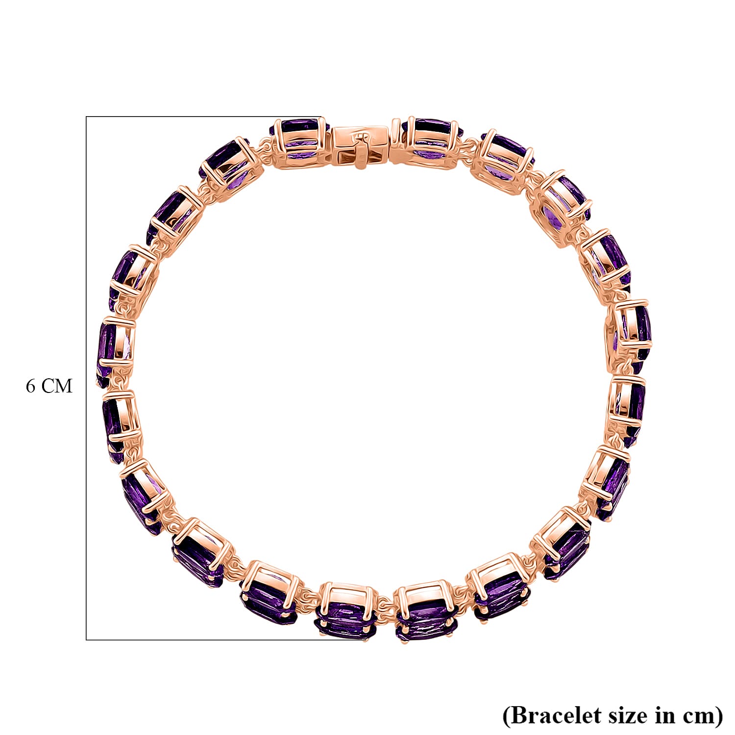 D'Joy AAA Uruguay Amethyst Bracelet (Size - 8) in Rose Gold Plated Sterling Silver 35.00, Silver Wt. 16.00 Gms