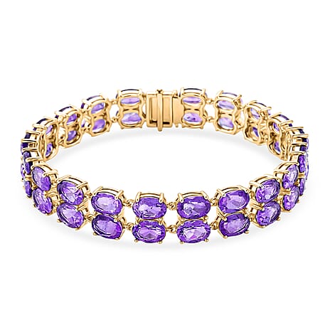 D'Joy AAA Uruguay Amethyst Bracelet (Size - 8) in Yellow Gold Plated Sterling Silver 35.08 Ct, Silver Wt. 15.80 Gms