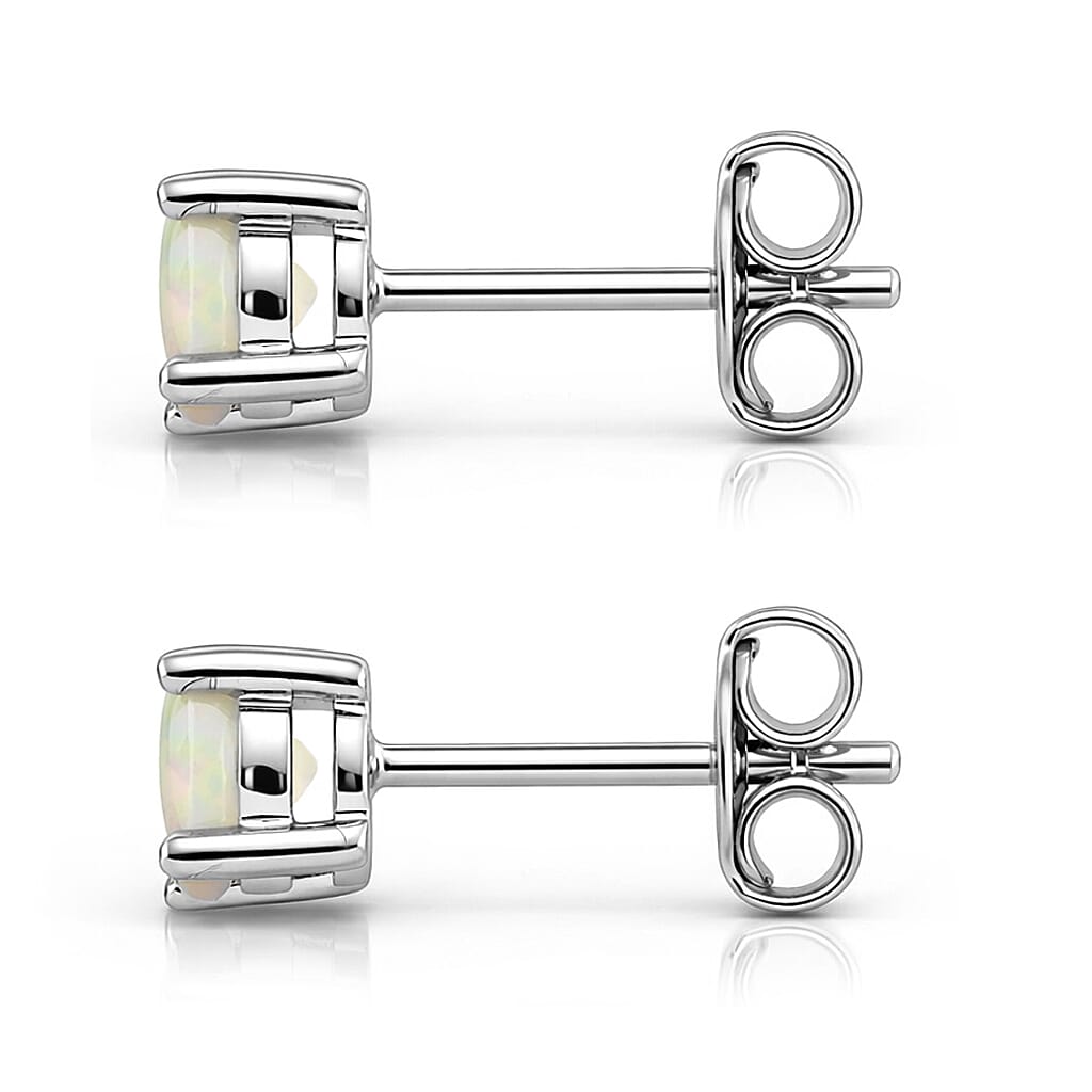D'Joy Ethiopian Opal Solitaire Earring with Push Back in Rhodium Overlay Sterling Silver 1.00 Cts