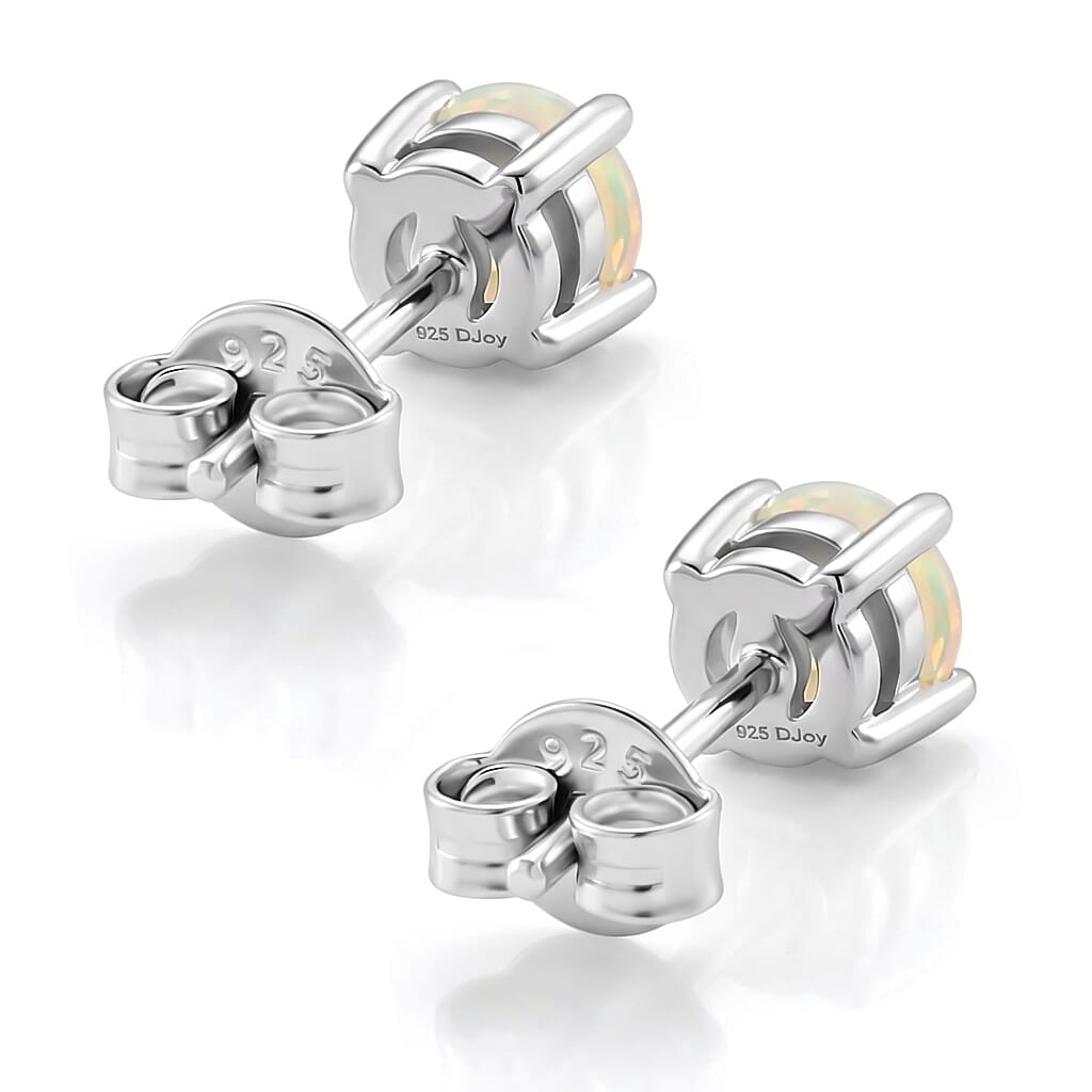 D'Joy Ethiopian Opal Solitaire Earring with Push Back in Rhodium Overlay Sterling Silver 1.00 Cts