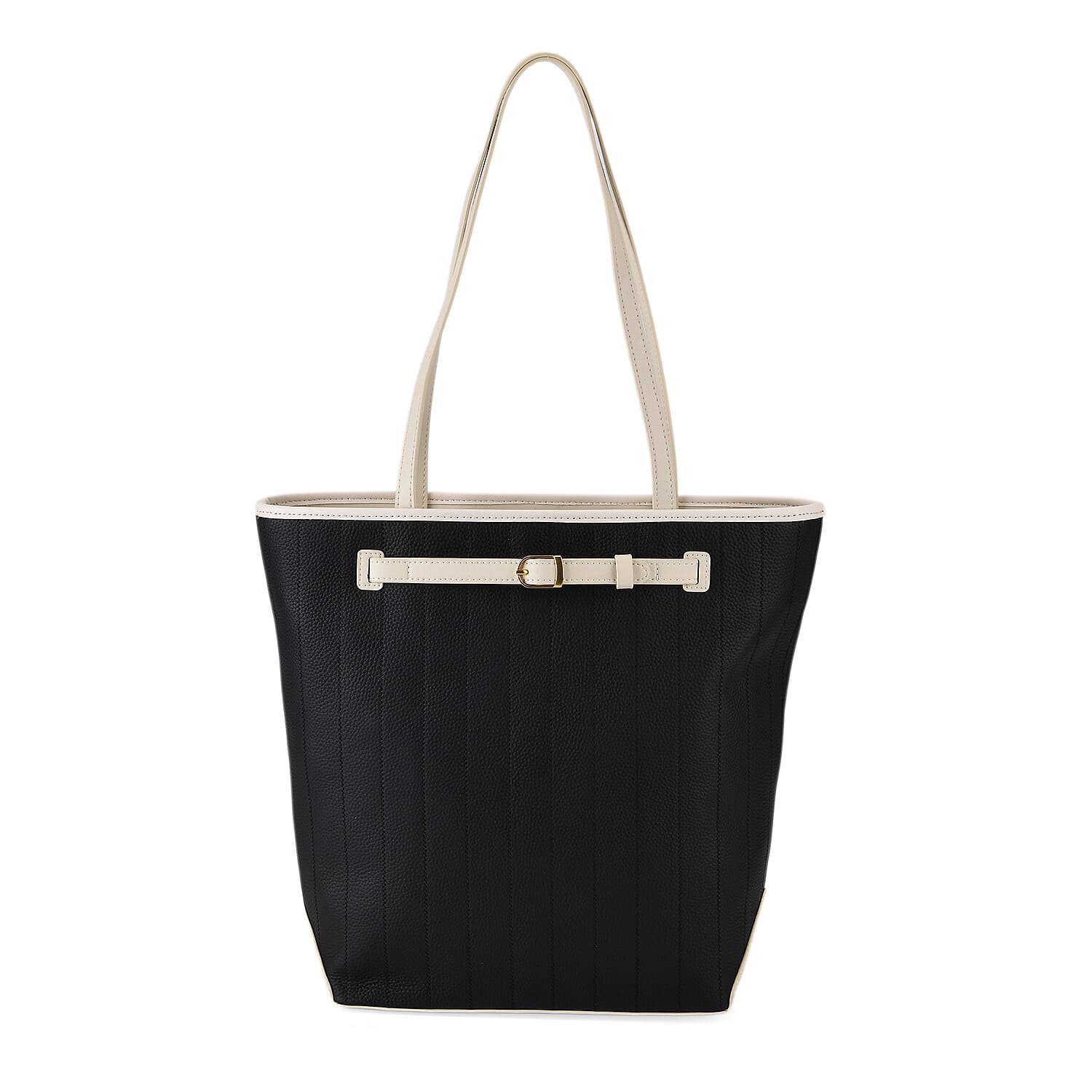 Genuine Leather Tote Bag with Handle Drop (27cm) - Black