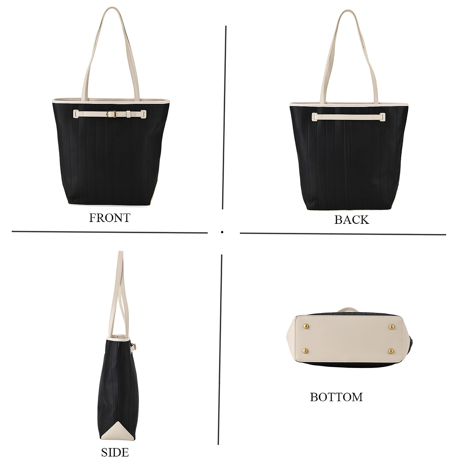 Genuine Leather Tote Bag with Handle Drop (27cm) - Black