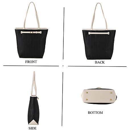 Genuine Leather Tote Bag with Handle Drop (27cm) - Black