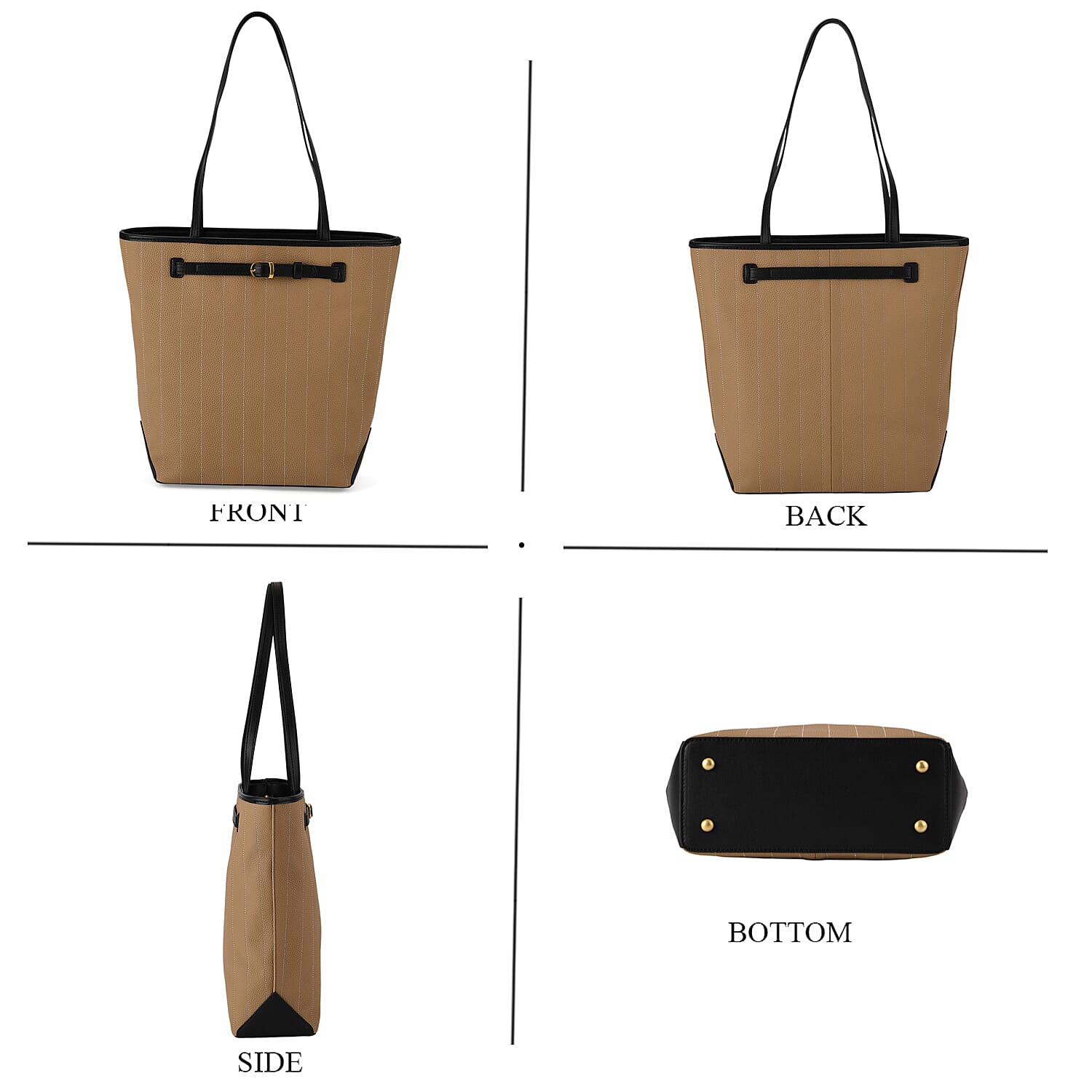 Genuine Leather Tote Bag with Handle Drop (27cm) - Khaki