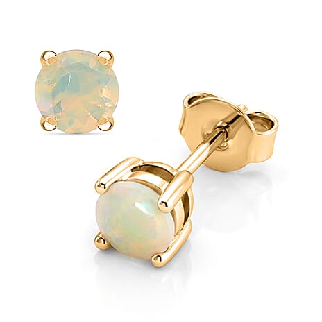 D'Joy Ethiopian Opal Solitaire Earring with Push Back in Yellow Gold Plated Sterling Silver 1.00 Cts