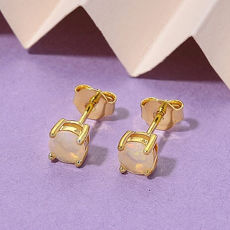 D'Joy Ethiopian Opal Solitaire Earring with Push Back in Yellow Gold Plated Sterling Silver 1.00 Cts