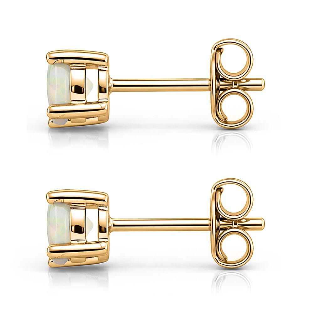 D'Joy Ethiopian Opal Solitaire Earring with Push Back in Yellow Gold Plated Sterling Silver 1.00 Cts