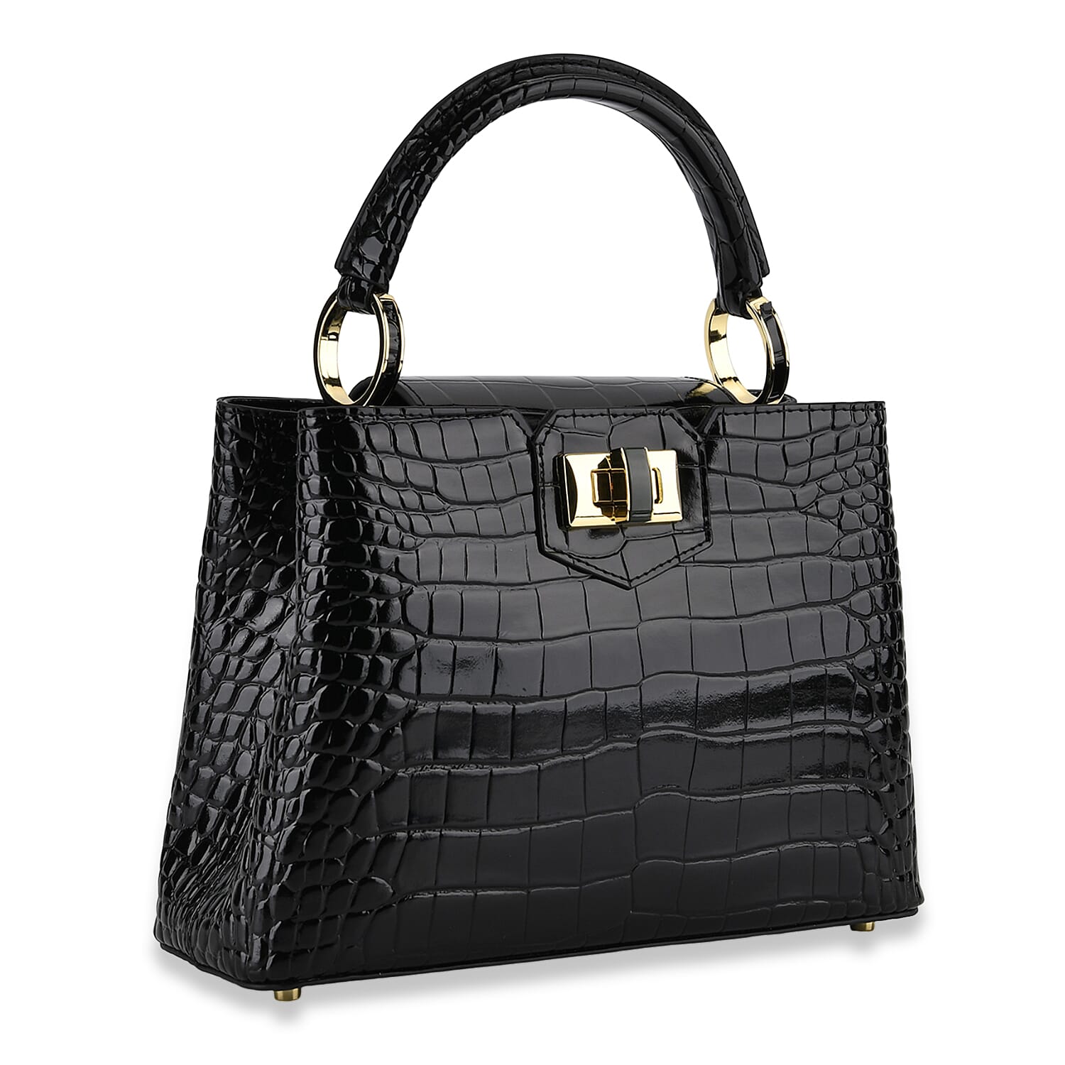 TJC 20TH ANNIVERSARY EXCLUSIVE La Marey Signature Genuine Leather Croc-Embossed Satchel Handbag - Black
