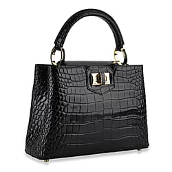 TJC 20TH ANNIVERSARY EXCLUSIVE La Marey Signature Genuine Leather Croc-Embossed Satchel Handbag - Off White