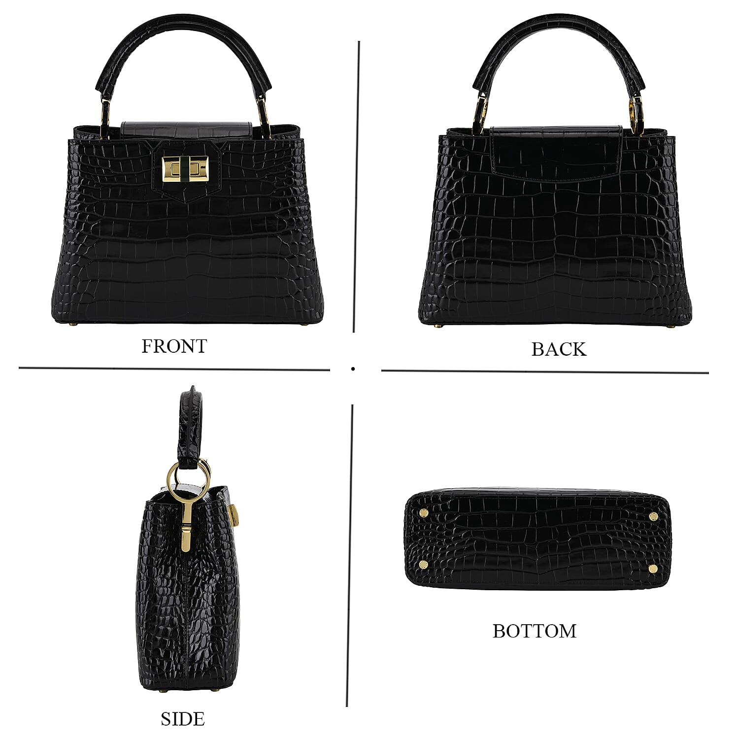 TJC 20TH ANNIVERSARY EXCLUSIVE La Marey Signature Genuine Leather Croc-Embossed Satchel Handbag - Black