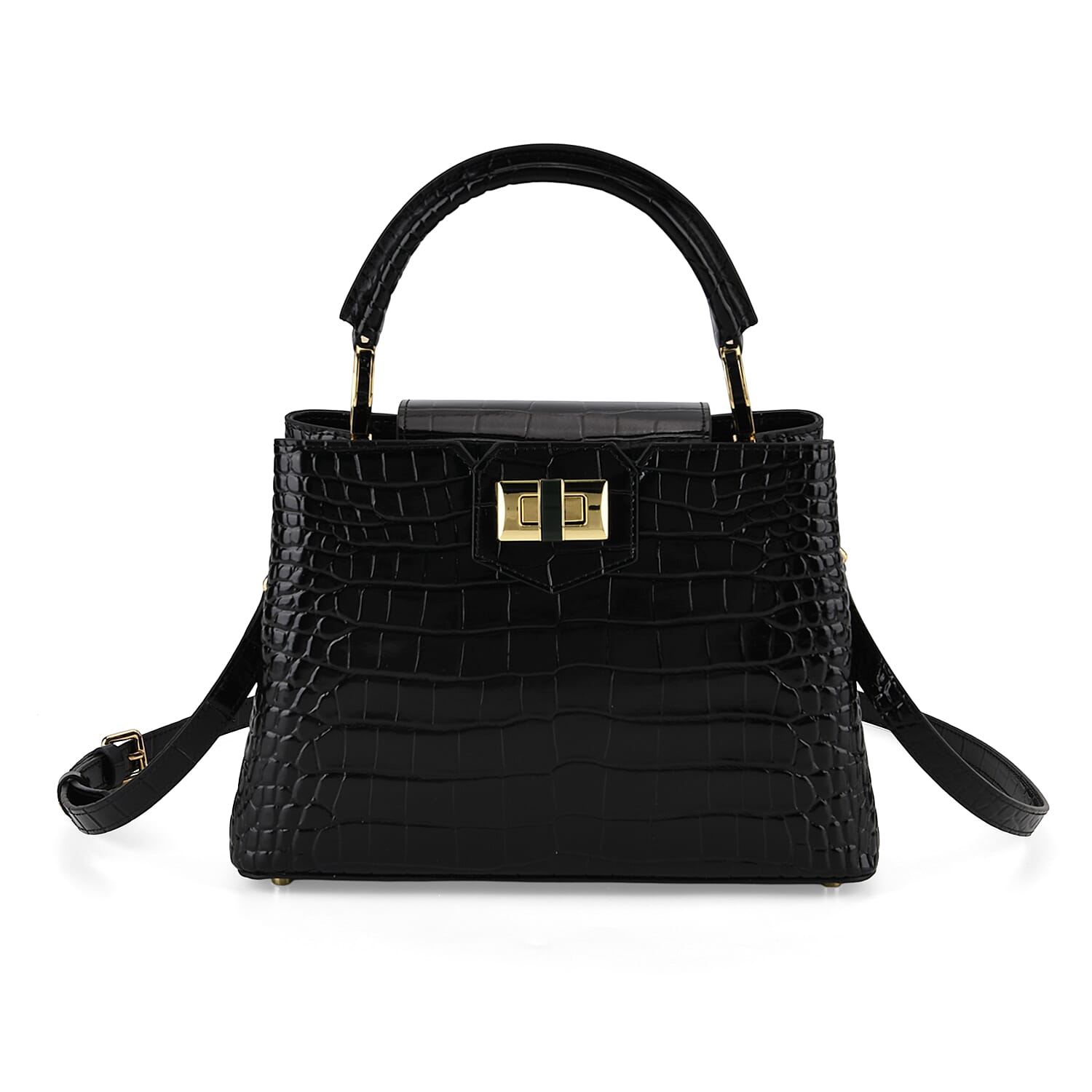 TJC 20TH ANNIVERSARY EXCLUSIVE La Marey Signature Genuine Leather Croc-Embossed Satchel Handbag - Black