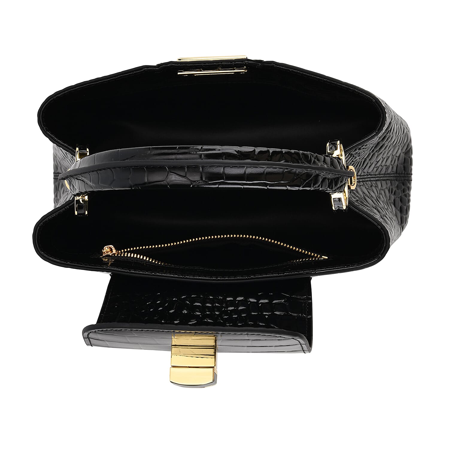 TJC 20TH ANNIVERSARY EXCLUSIVE La Marey Signature Genuine Leather Croc-Embossed Satchel Handbag - Black