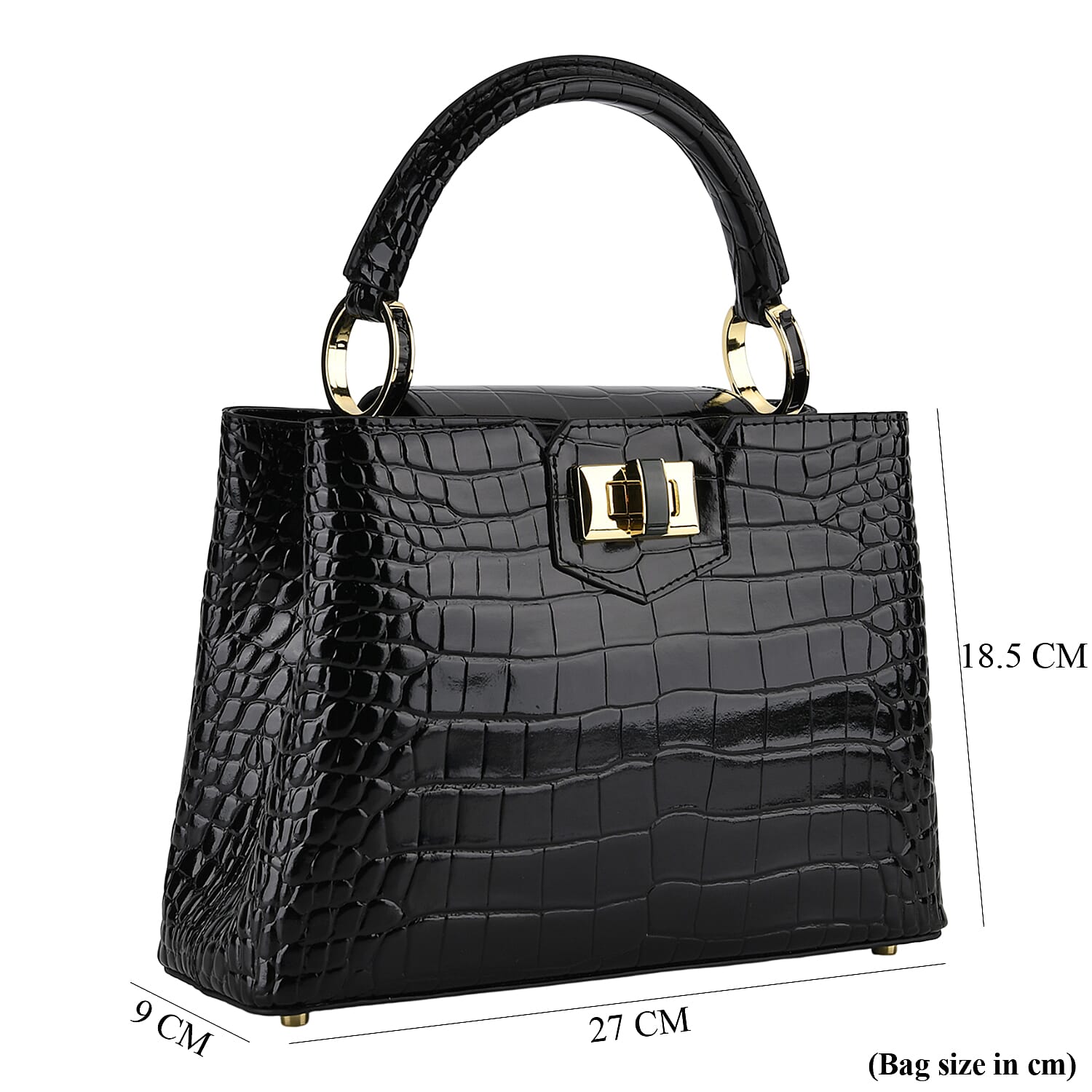 TJC 20TH ANNIVERSARY EXCLUSIVE La Marey Signature Genuine Leather Croc-Embossed Satchel Handbag - Black
