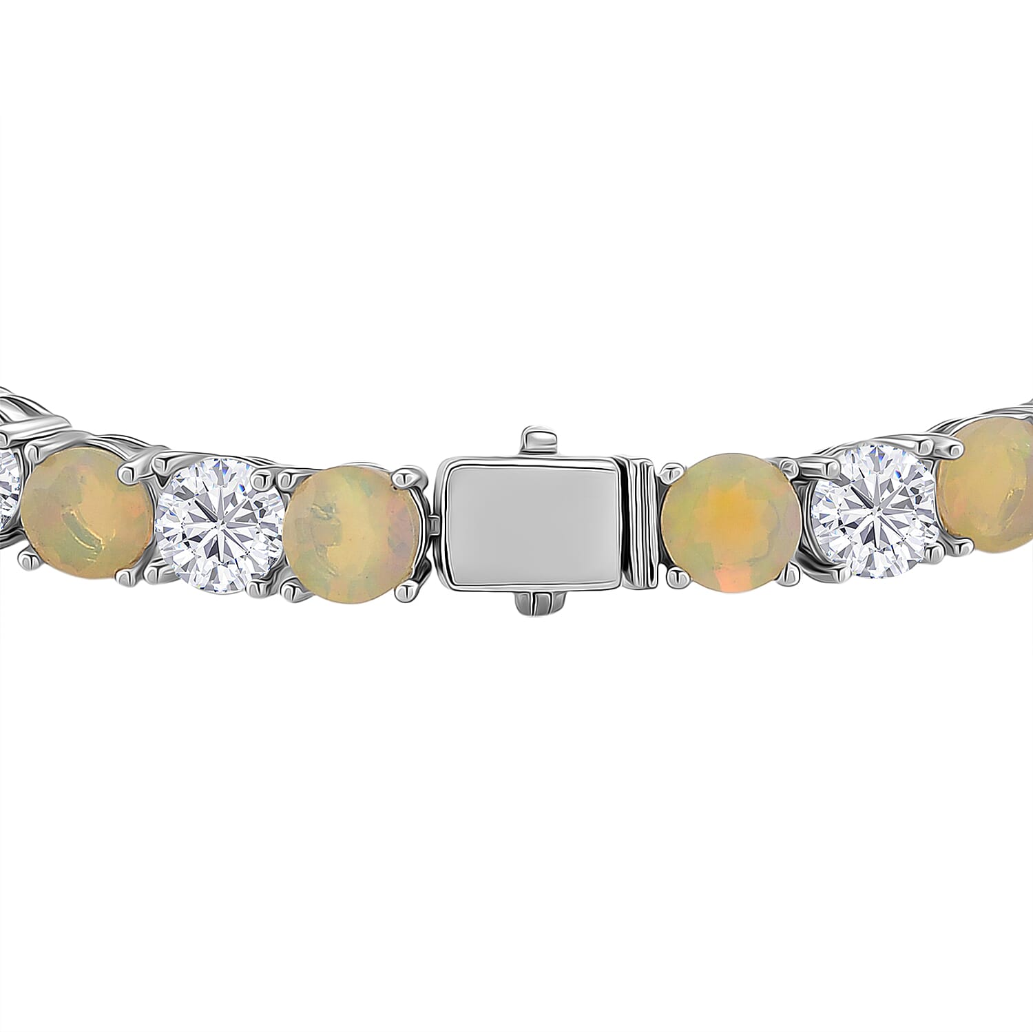 D'Joy Ethiopian Opal Tennis Bracelet (Size - 7) in Rhodium Overlay Sterling Silver 12.26 Ct, Silver Wt. 9.00 Gms