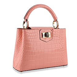 TJC 20TH ANNIVERSARY EXCLUSIVE La Marey Signature Genuine Leather Croc-Embossed Satchel Handbag - Off White
