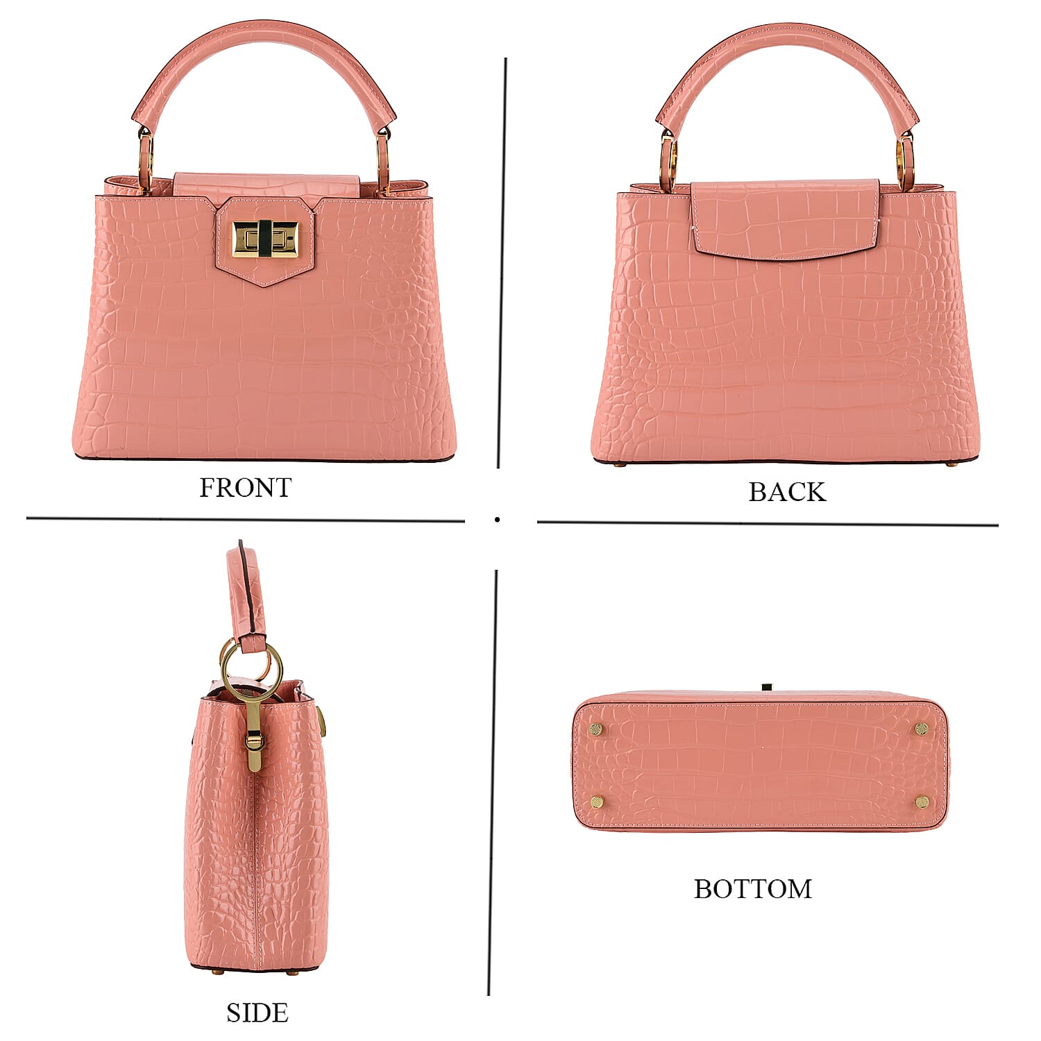 TJC 20TH ANNIVERSARY EXCLUSIVE La Marey Signature Genuine Leather Croc-Embossed Satchel Handbag - Peach