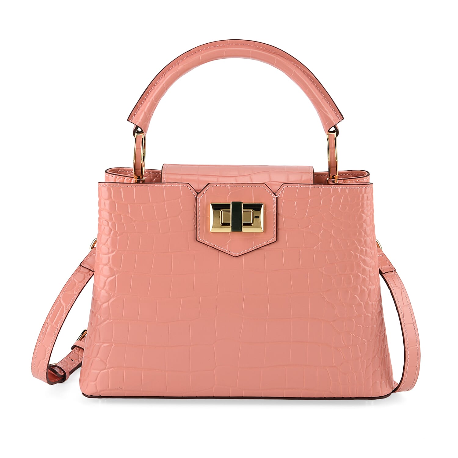 TJC 20TH ANNIVERSARY EXCLUSIVE La Marey Signature Genuine Leather Croc-Embossed Satchel Handbag - Peach
