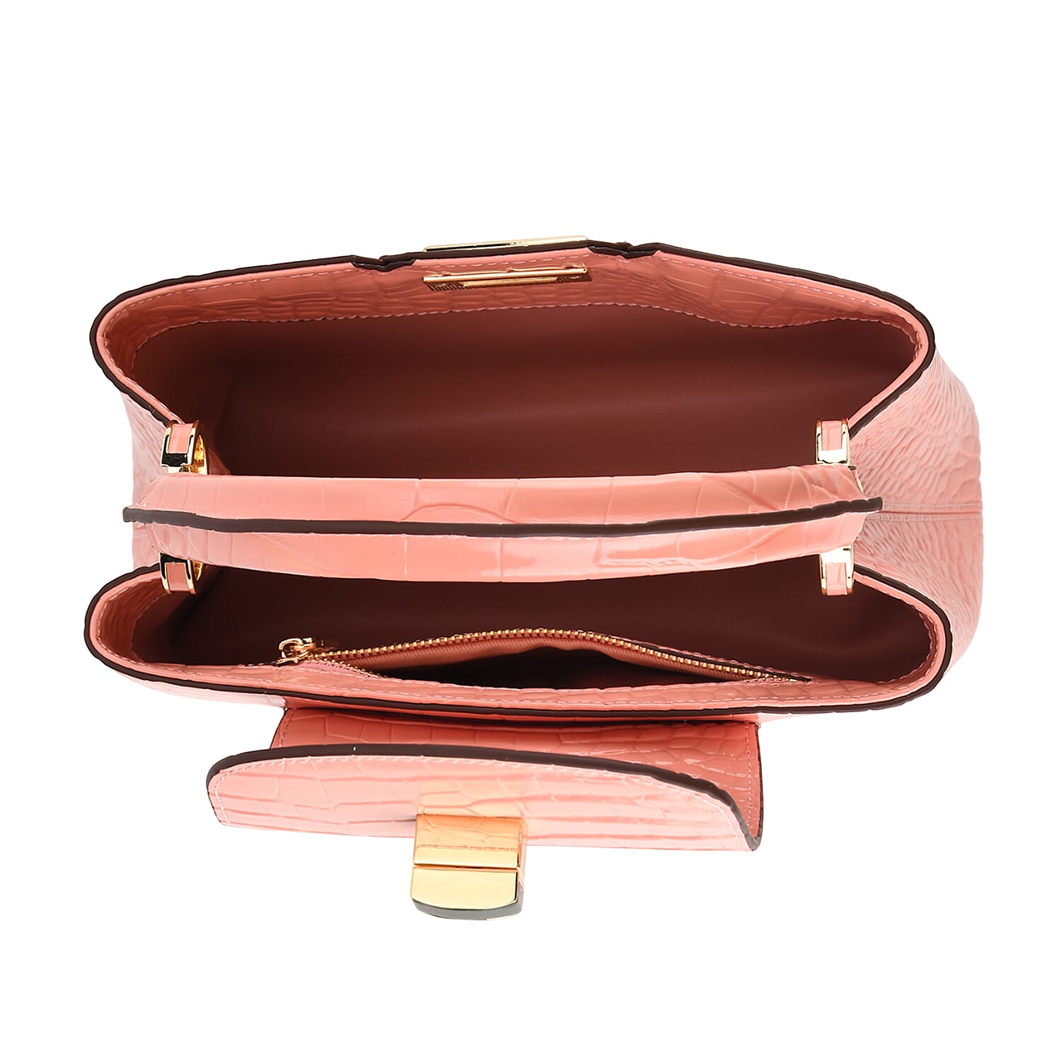 TJC 20TH ANNIVERSARY EXCLUSIVE La Marey Signature Genuine Leather Croc-Embossed Satchel Handbag - Peach