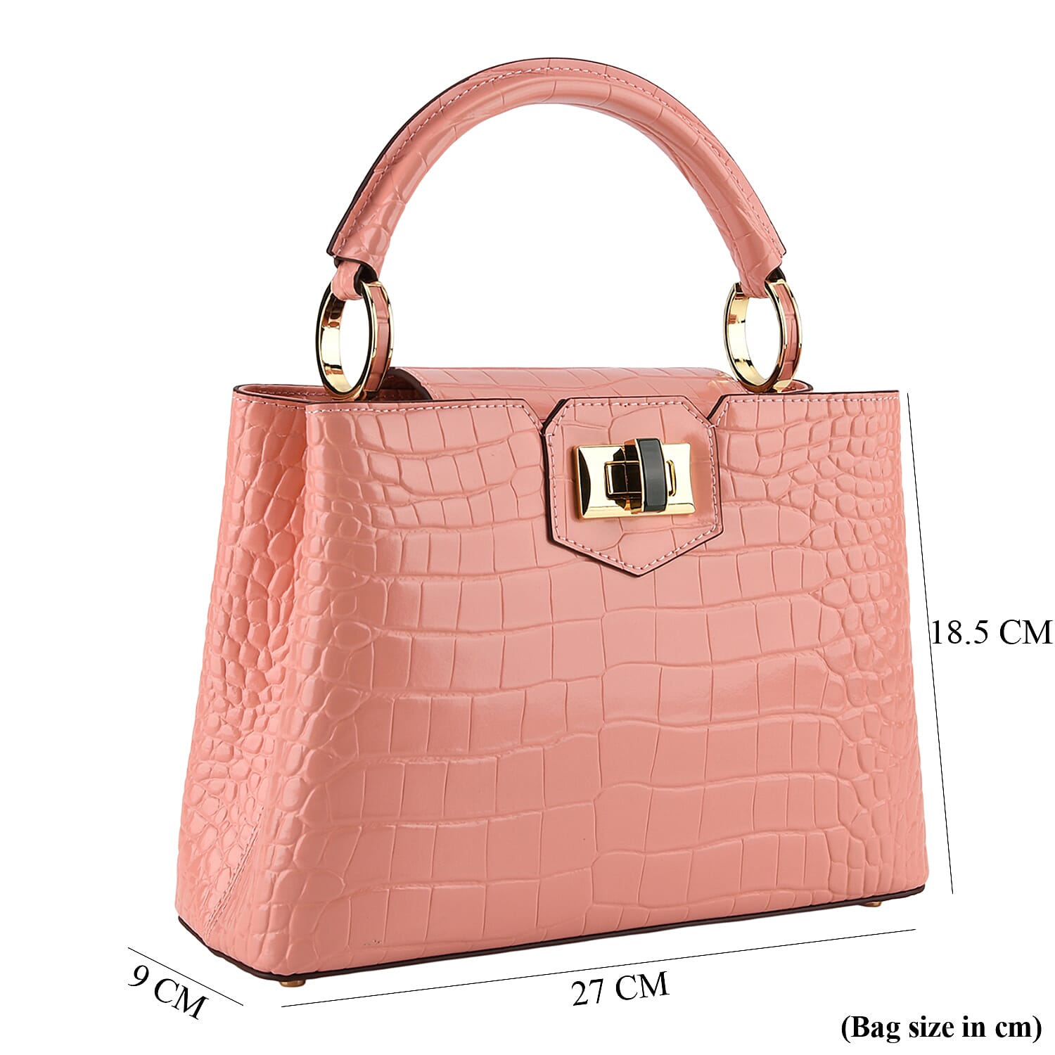TJC 20TH ANNIVERSARY EXCLUSIVE La Marey Signature Genuine Leather Croc-Embossed Satchel Handbag - Peach