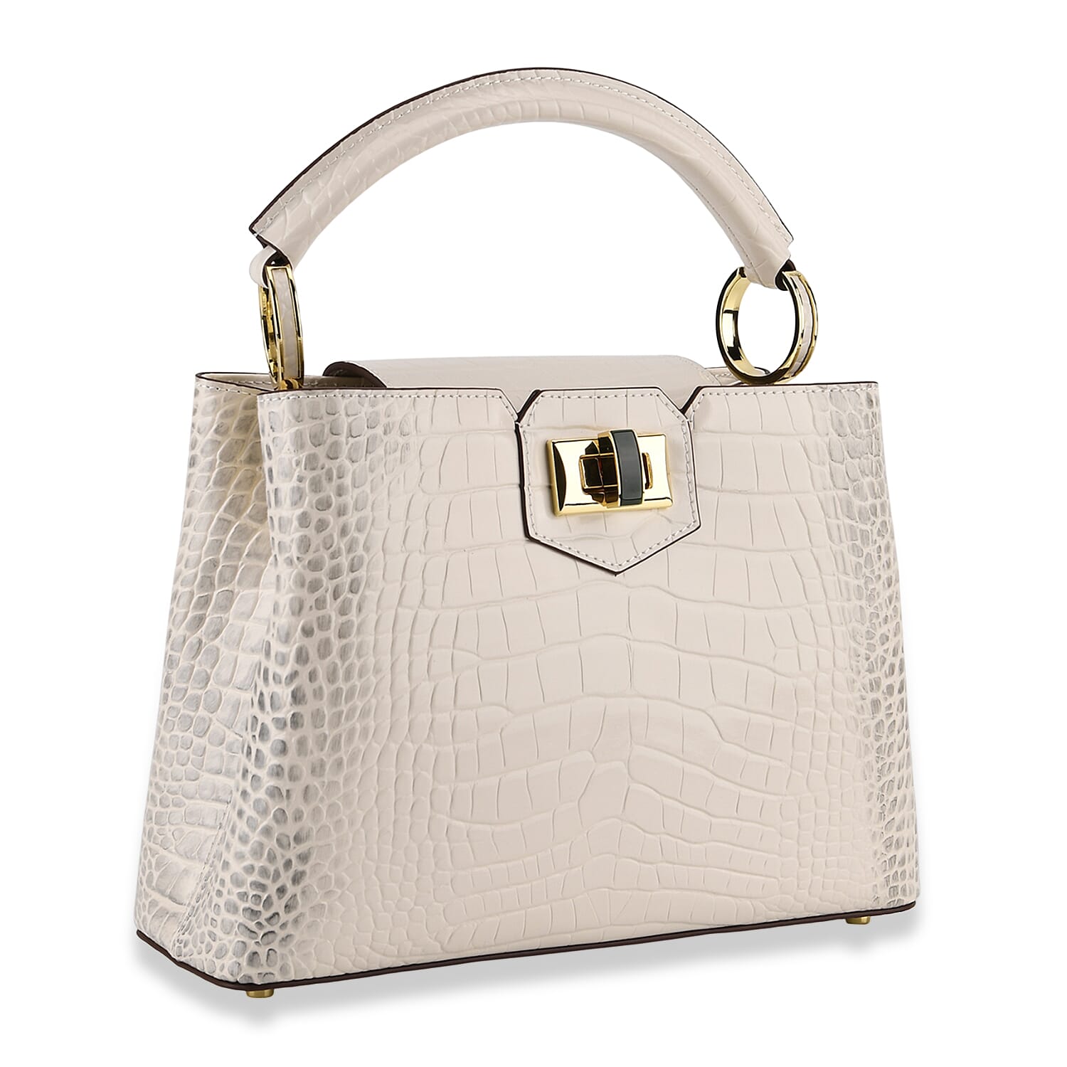 TJC 20TH ANNIVERSARY EXCLUSIVE La Marey Signature Genuine Leather Croc-Embossed Satchel Handbag - Off White