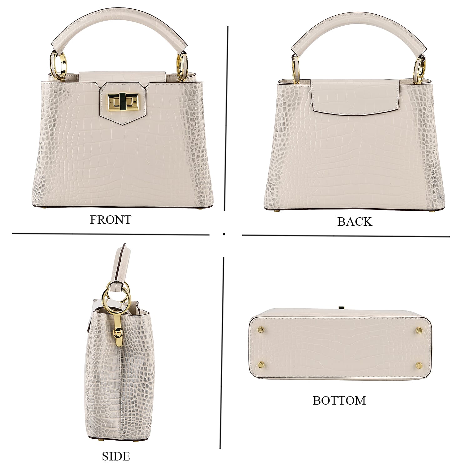 TJC 20TH ANNIVERSARY EXCLUSIVE La Marey Signature Genuine Leather Croc-Embossed Satchel Handbag - Off White