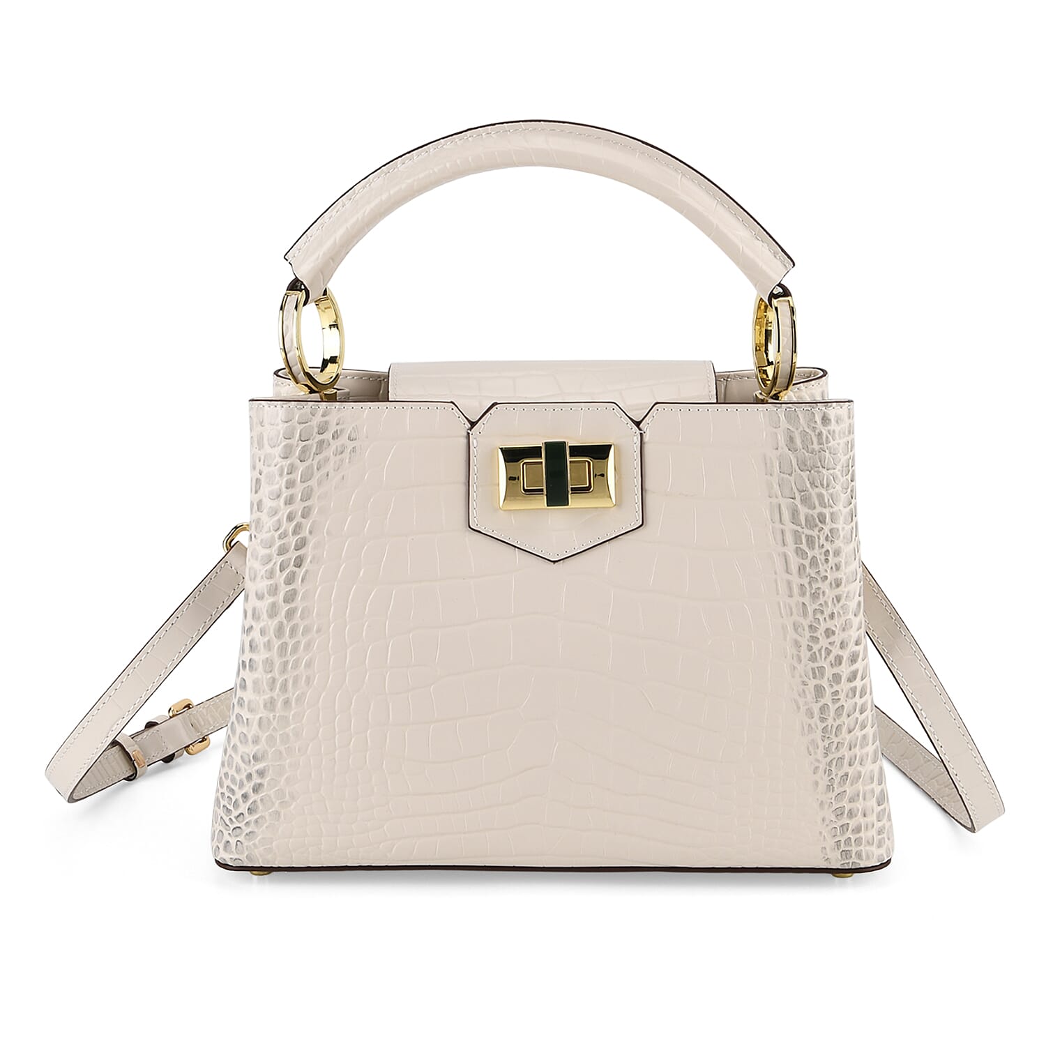 TJC 20TH ANNIVERSARY EXCLUSIVE La Marey Signature Genuine Leather Croc-Embossed Satchel Handbag - Off White