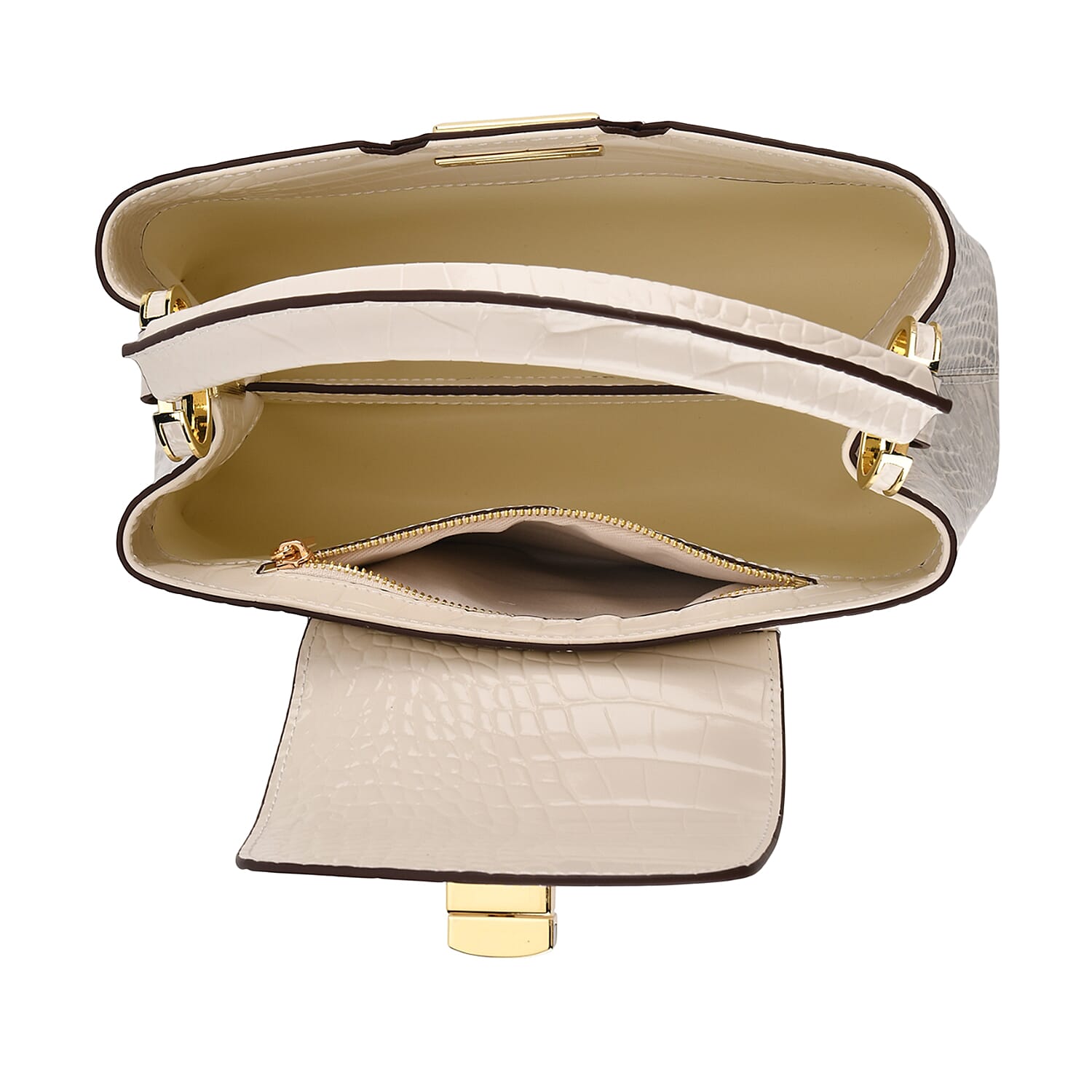 TJC 20TH ANNIVERSARY EXCLUSIVE La Marey Signature Genuine Leather Croc-Embossed Satchel Handbag - Off White