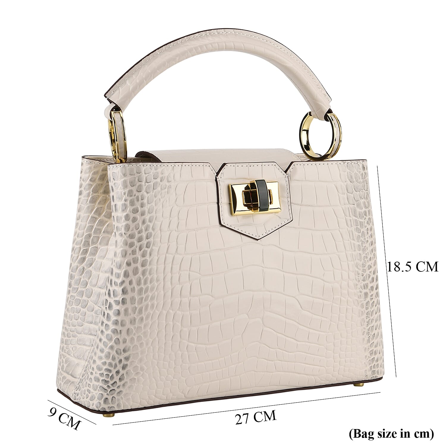 TJC 20TH ANNIVERSARY EXCLUSIVE La Marey Signature Genuine Leather Croc-Embossed Satchel Handbag - Off White