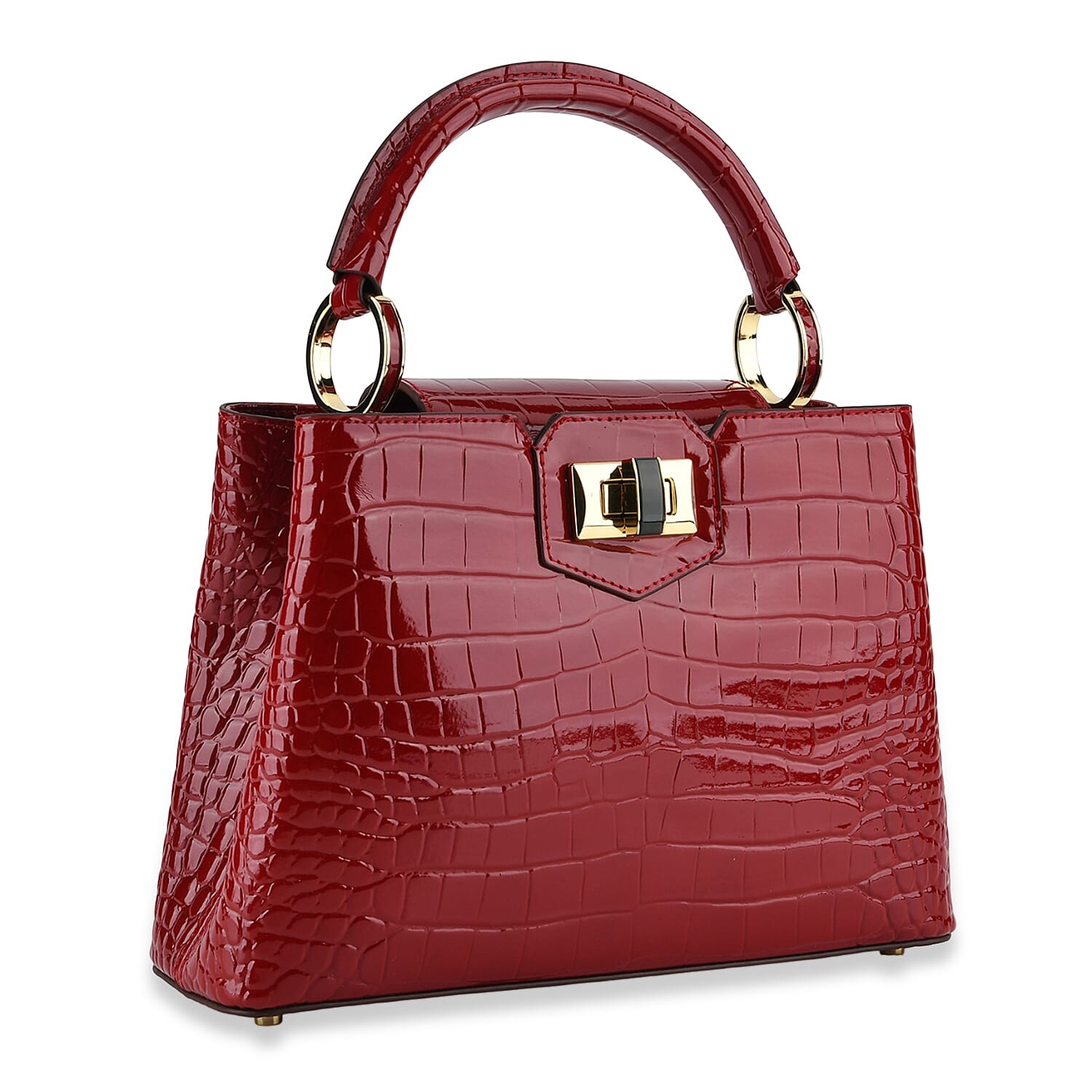 TJC 20TH ANNIVERSARY EXCLUSIVE La Marey Signature Genuine Leather Croc-Embossed Satchel Handbag - Red
