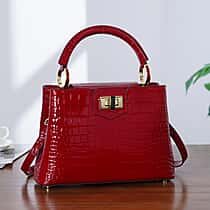 TJC 20TH ANNIVERSARY EXCLUSIVE La Marey Signature Genuine Leather Croc-Embossed Satchel Handbag - Red