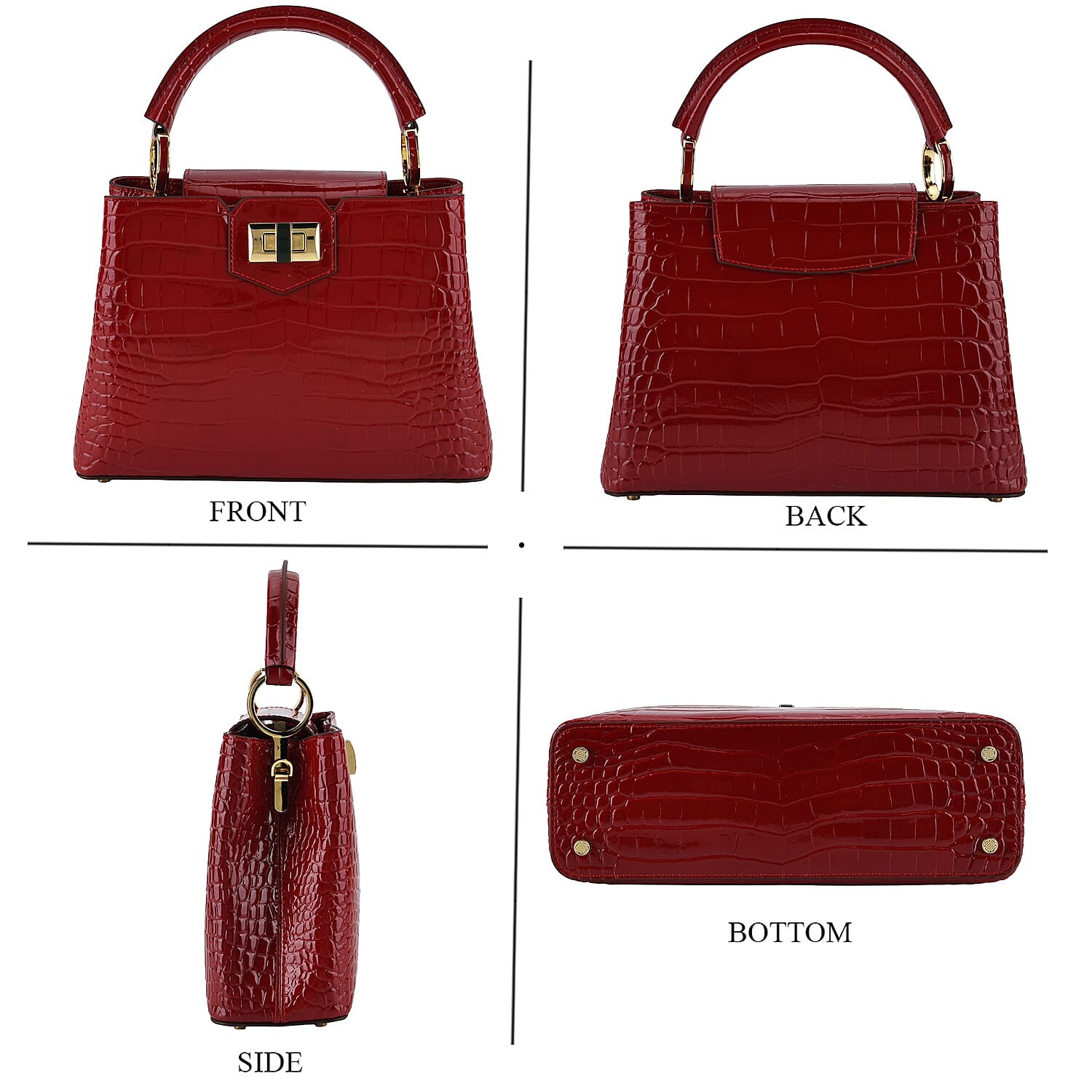 TJC 20TH ANNIVERSARY EXCLUSIVE La Marey Signature Genuine Leather Croc-Embossed Satchel Handbag - Red