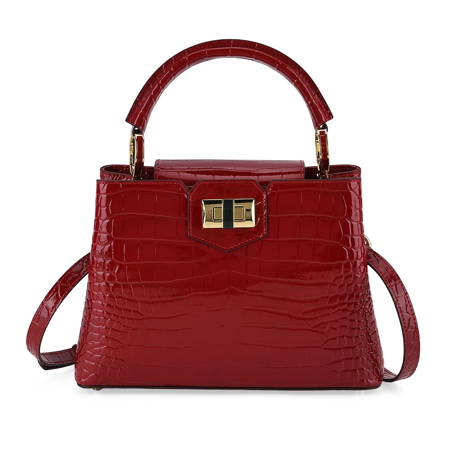TJC 20TH ANNIVERSARY EXCLUSIVE La Marey Signature Genuine Leather Croc-Embossed Satchel Handbag - Red