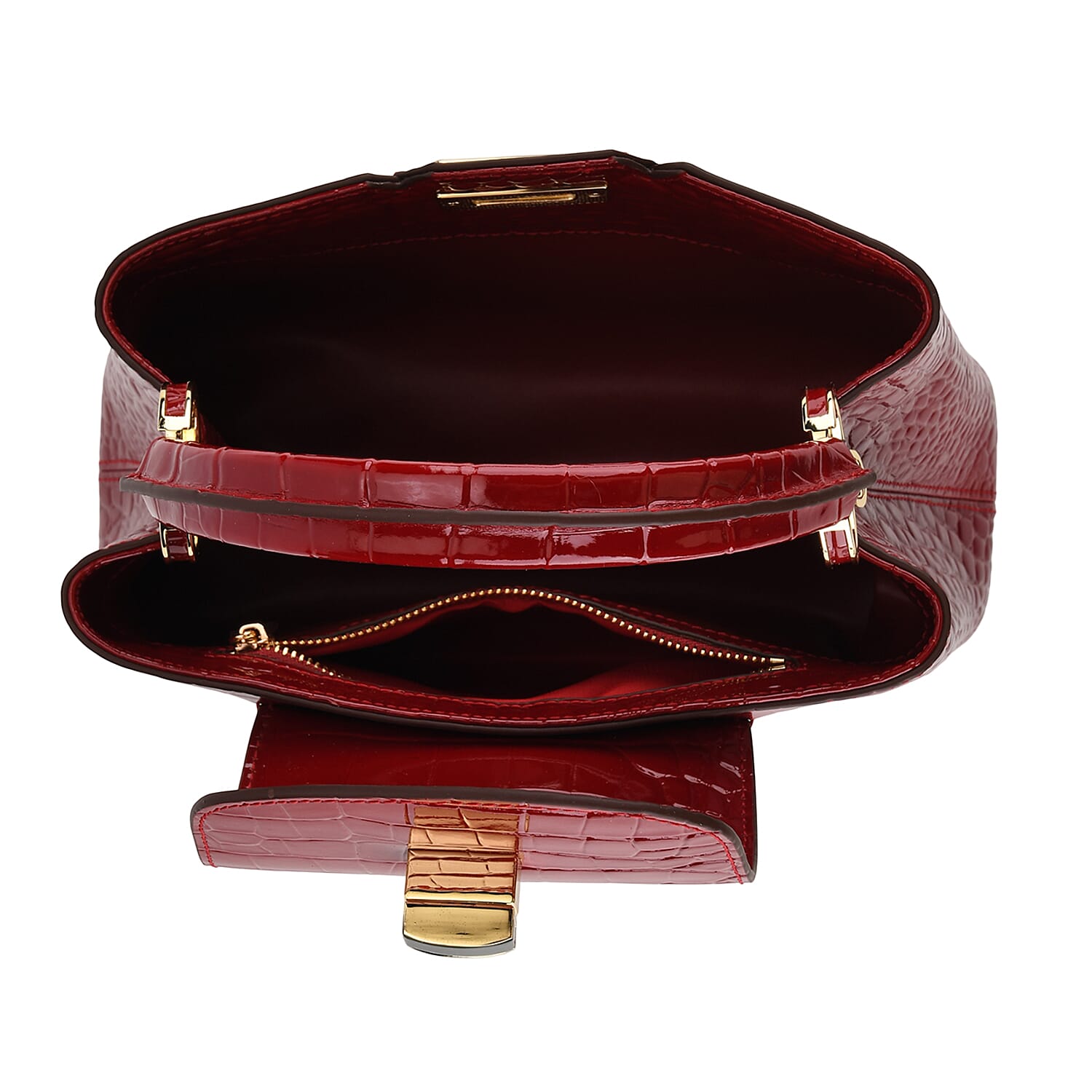 TJC 20TH ANNIVERSARY EXCLUSIVE La Marey Signature Genuine Leather Croc-Embossed Satchel Handbag - Red