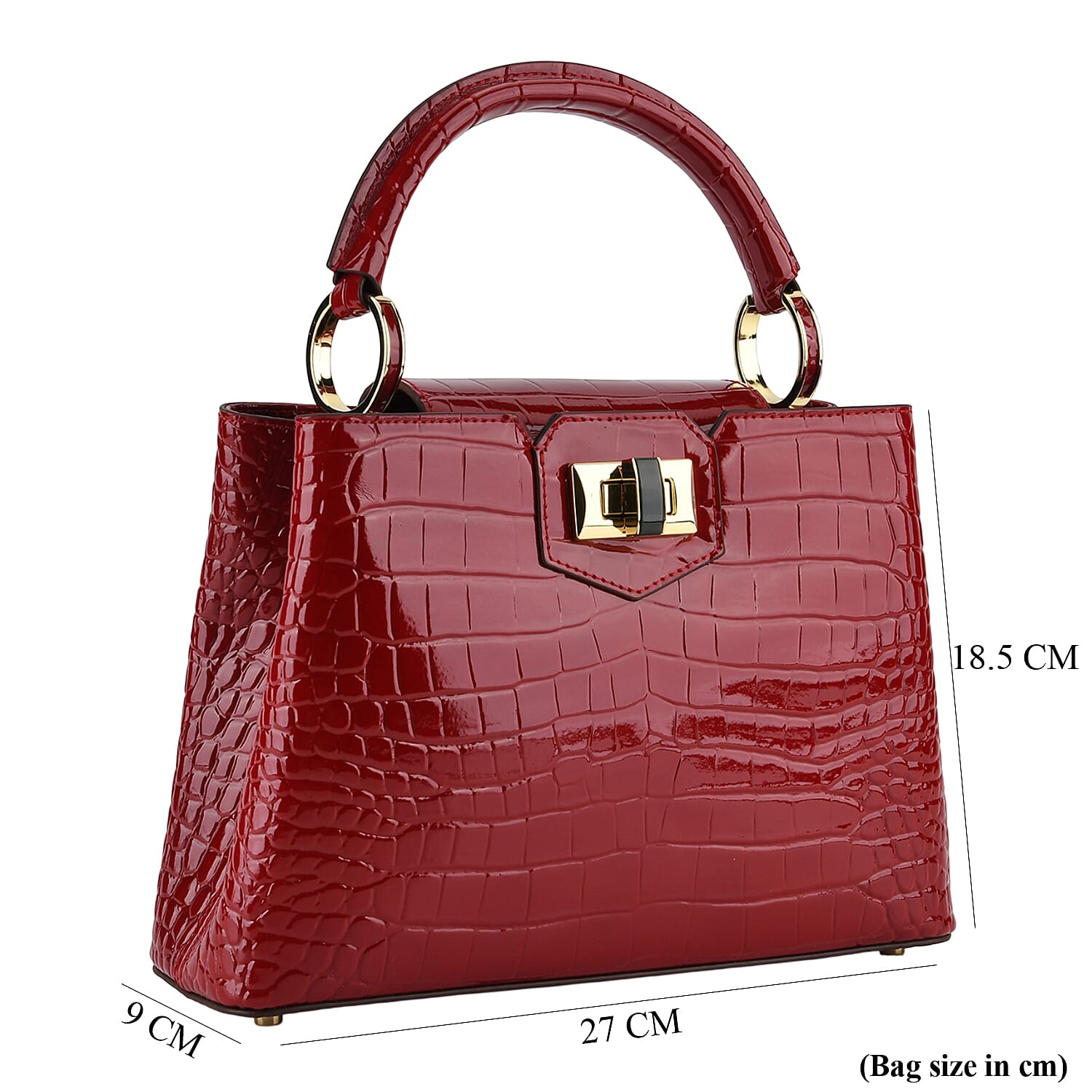 TJC 20TH ANNIVERSARY EXCLUSIVE La Marey Signature Genuine Leather Croc-Embossed Satchel Handbag - Red
