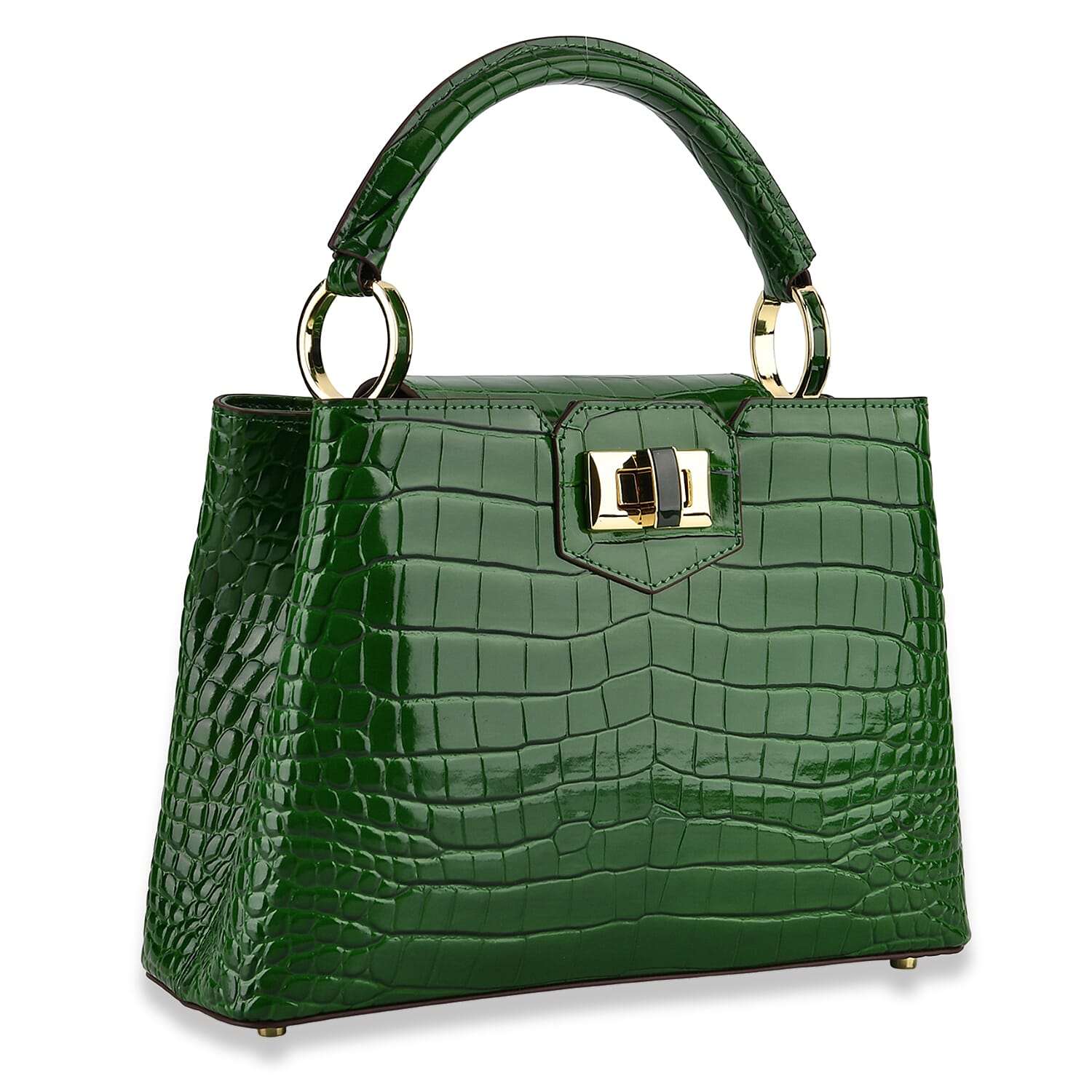 TJC 20TH ANNIVERSARY EXCLUSIVE La Marey Signature Genuine Leather Croc-Embossed Satchel Handbag - Green