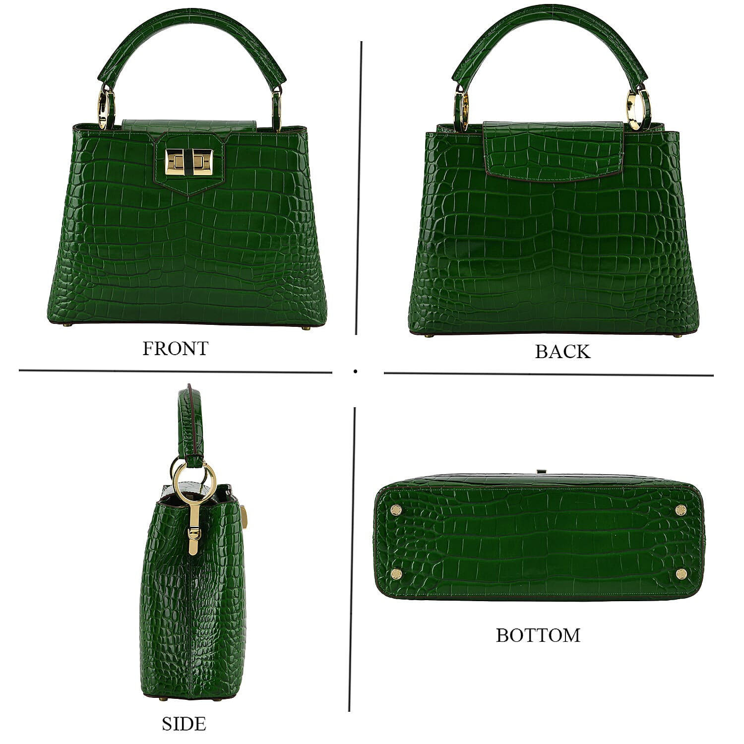 TJC 20TH ANNIVERSARY EXCLUSIVE La Marey Signature Genuine Leather Croc-Embossed Satchel Handbag - Green