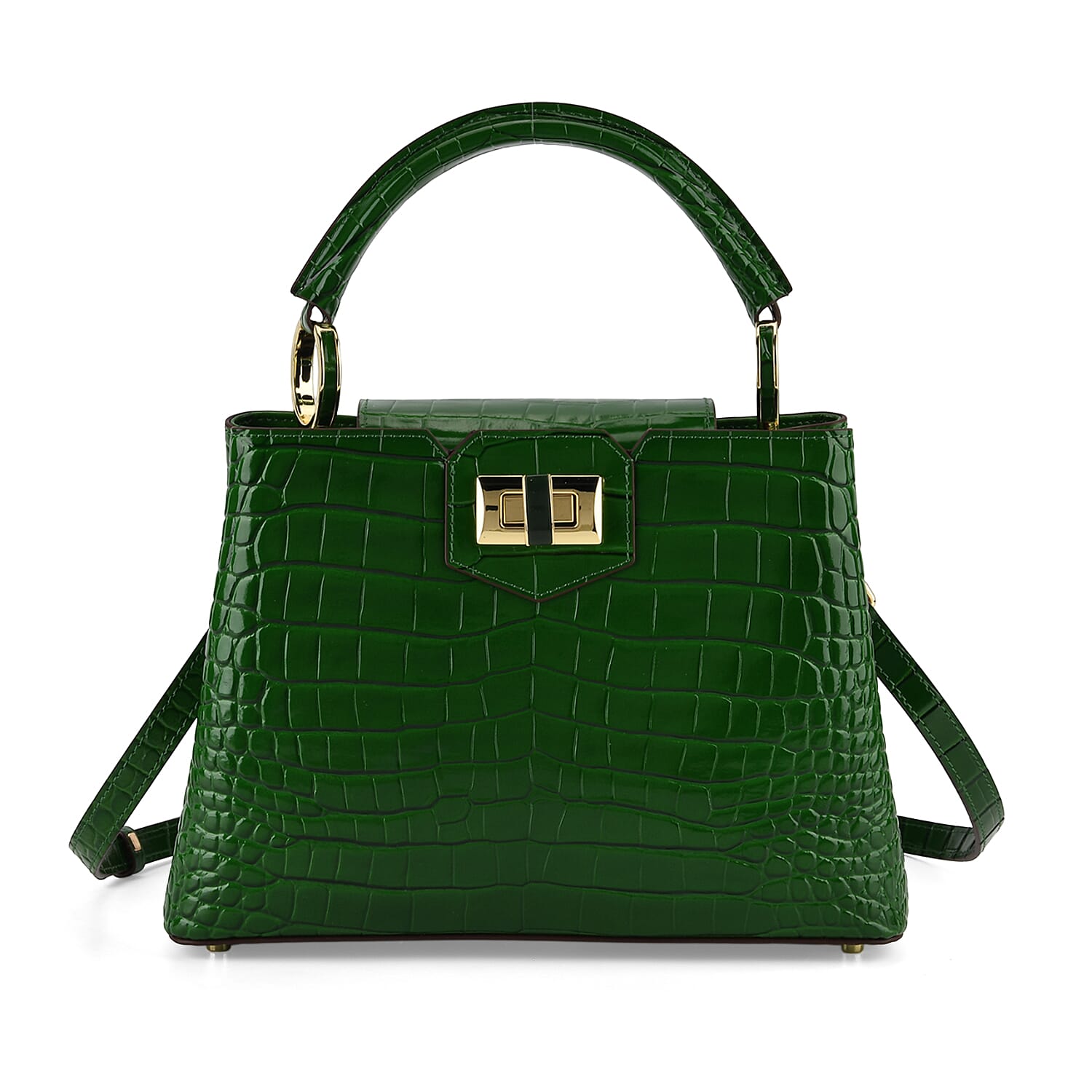 TJC 20TH ANNIVERSARY EXCLUSIVE La Marey Signature Genuine Leather Croc-Embossed Satchel Handbag - Green