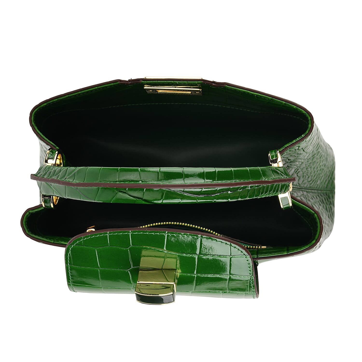 TJC 20TH ANNIVERSARY EXCLUSIVE La Marey Signature Genuine Leather Croc-Embossed Satchel Handbag - Green