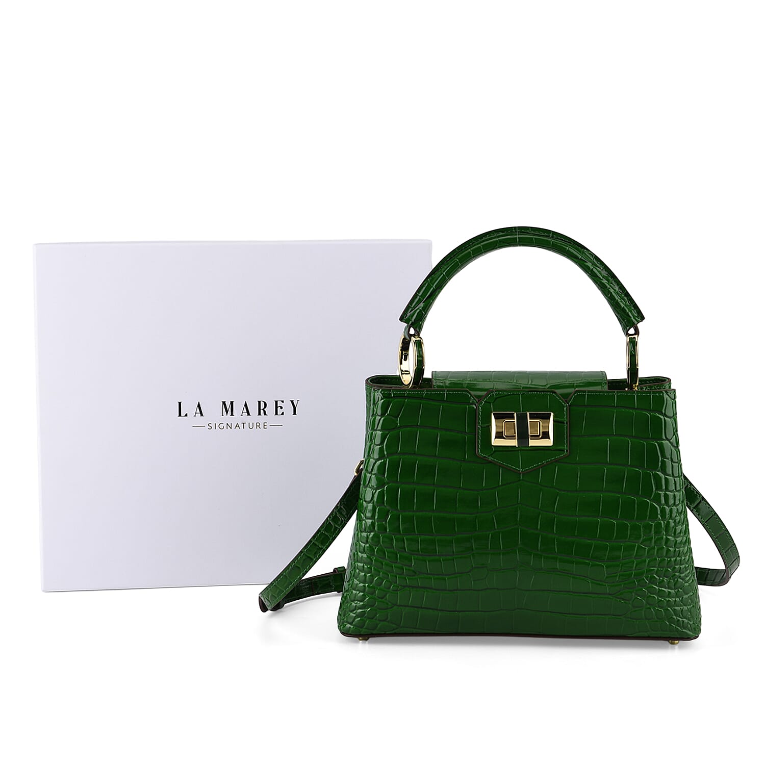 TJC 20TH ANNIVERSARY EXCLUSIVE La Marey Signature Genuine Leather Croc-Embossed Satchel Handbag - Green