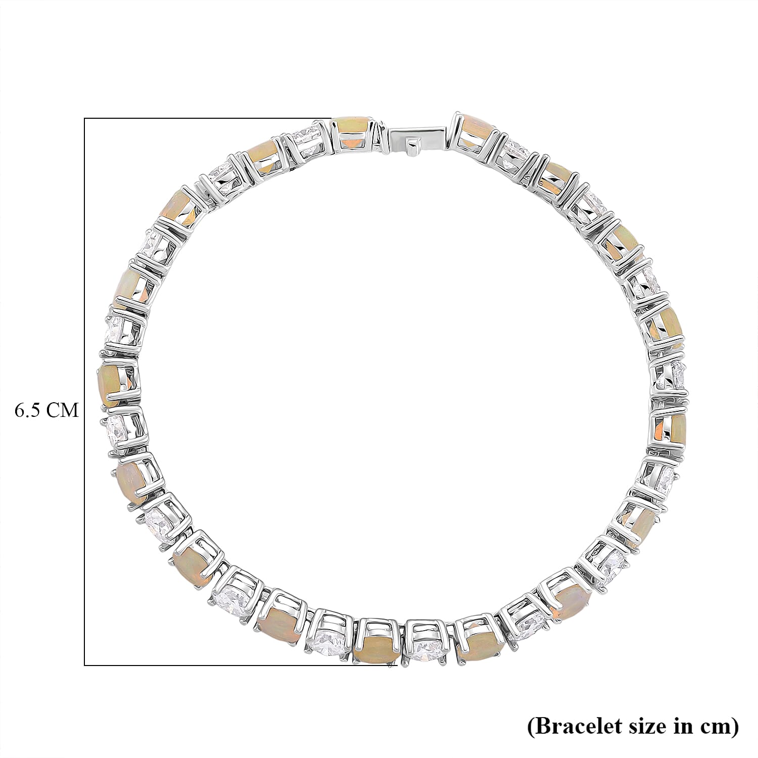 D'Joy Ethiopian Opal & White Moissanite Tennis Bracelet (Size - 8) in Rhodium Overlay Sterling Silver 14.48 Ct, Silver Wt. 10.86 Gms
