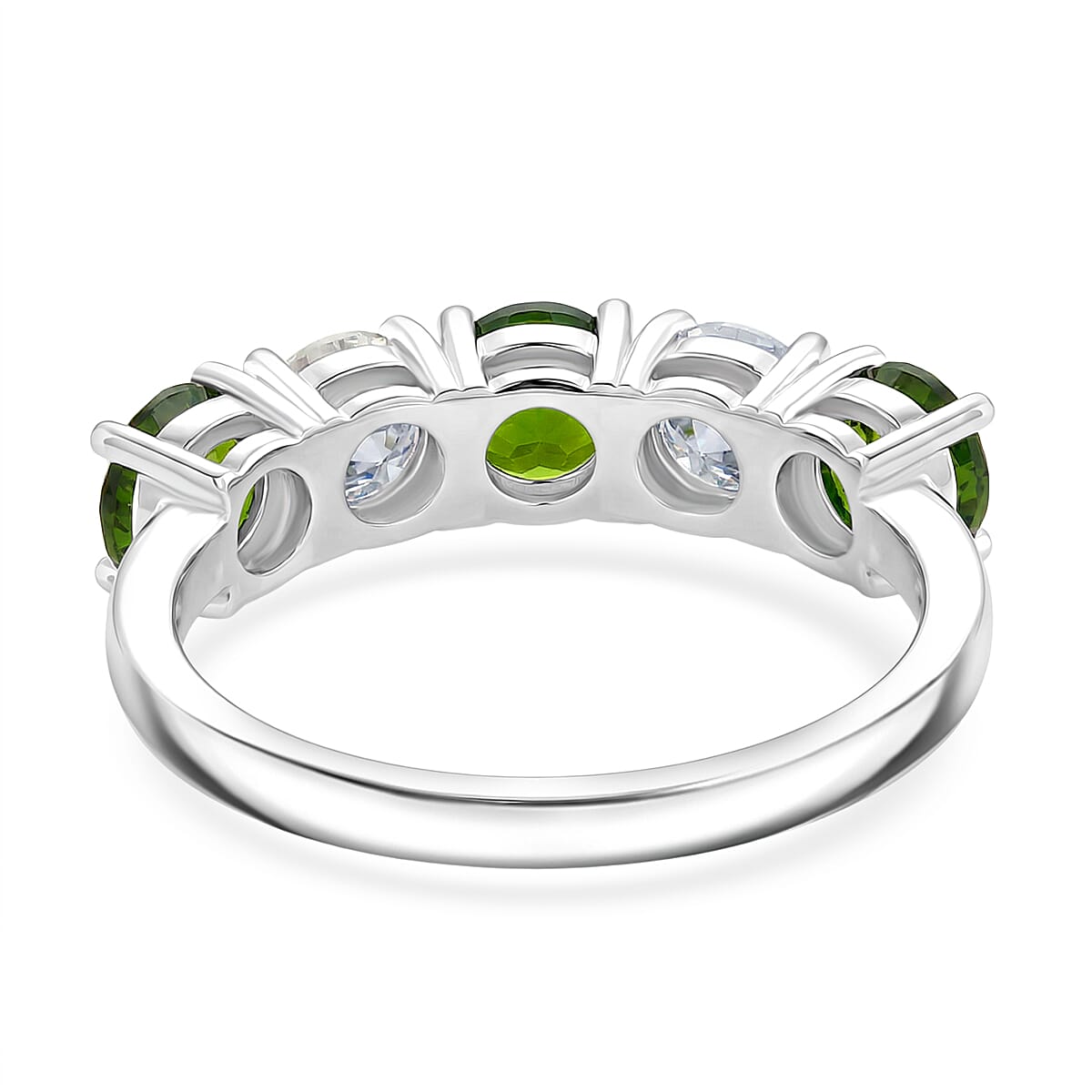 D'Joy Natural Chrome Diopside & Moissanite 5 Stone Ring in Rhodium Overlay Sterling Silver 2.45 Ct.