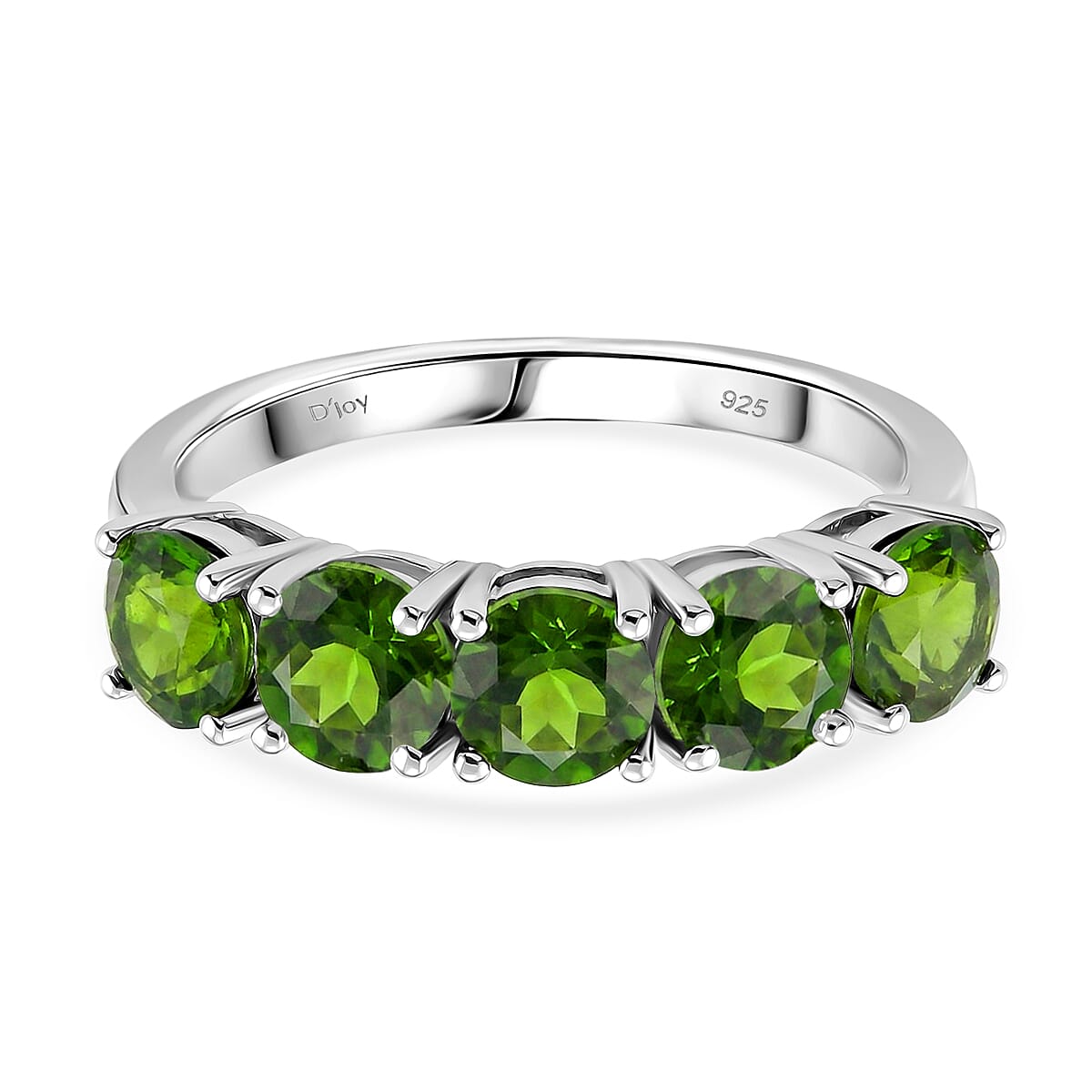 D'Joy Natural Chrome Diopside 5 Stone Ring in Rhodium Overlay Sterling Silver 2.75 Ct.