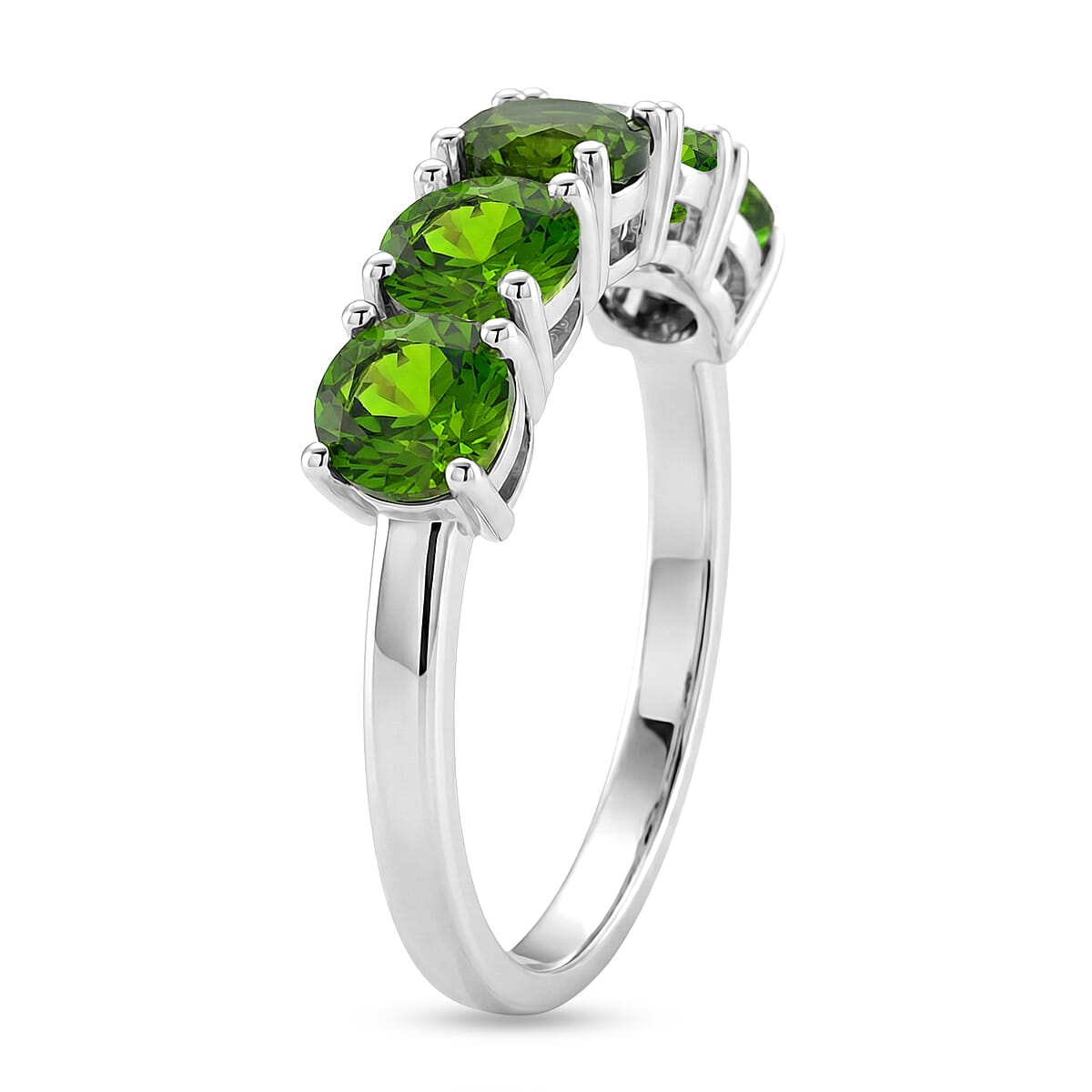 D'Joy Natural Chrome Diopside 5 Stone Ring in Rhodium Overlay Sterling Silver 2.75 Ct.