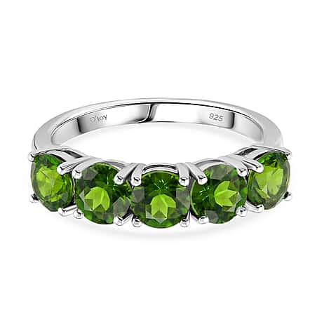 D'Joy Natural Chrome Diopside 5 Stone Ring in Rhodium Overlay Sterling Silver 2.75 Ct.