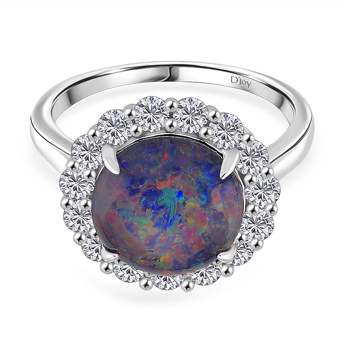 D'Joy Australian Boulder Opal  & Moissanite Halo Ring in Rhodium Overlay Sterling Silver 3.40 Ct.