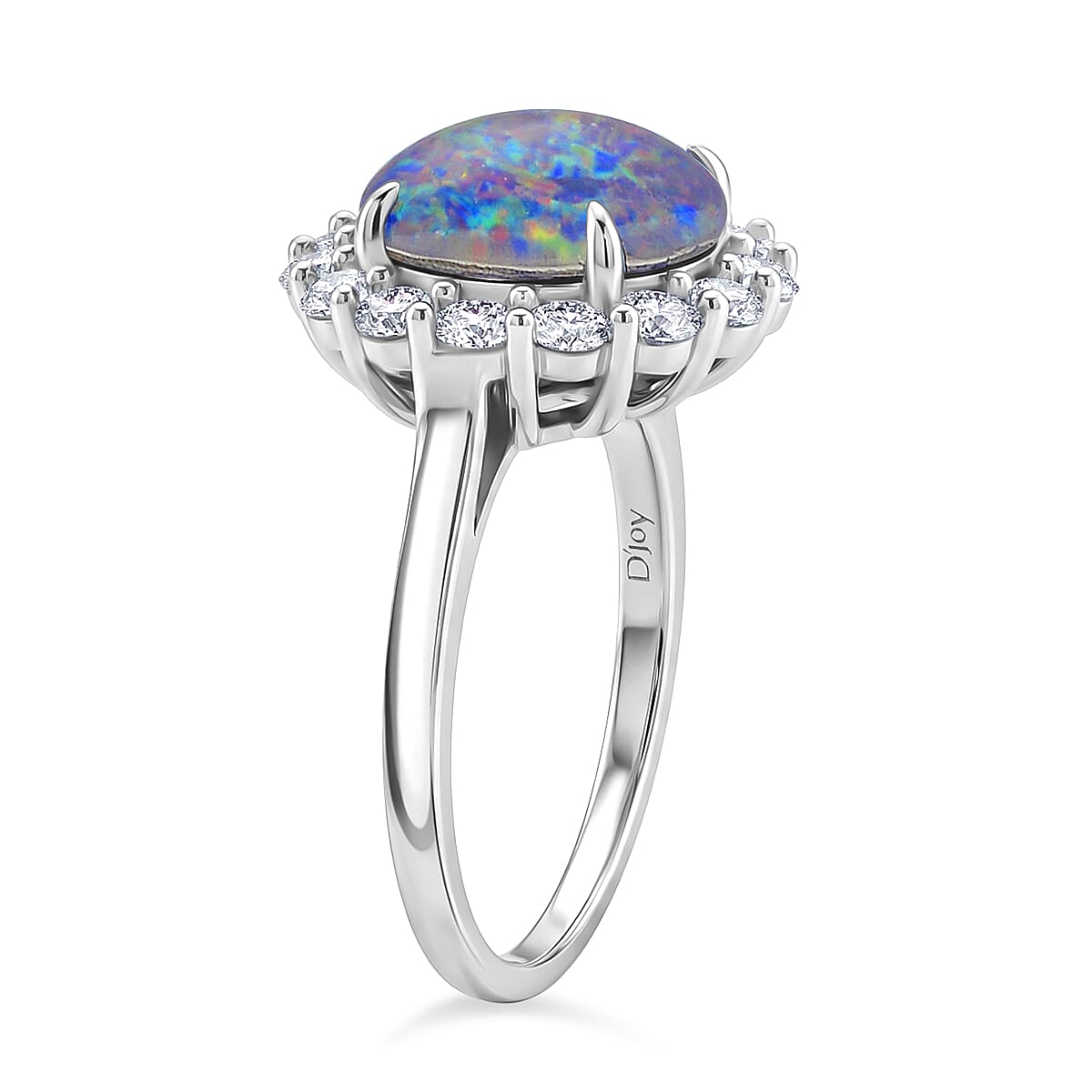 D'Joy Australian Boulder Opal  & Moissanite Halo Ring in Rhodium Overlay Sterling Silver 3.40 Ct.