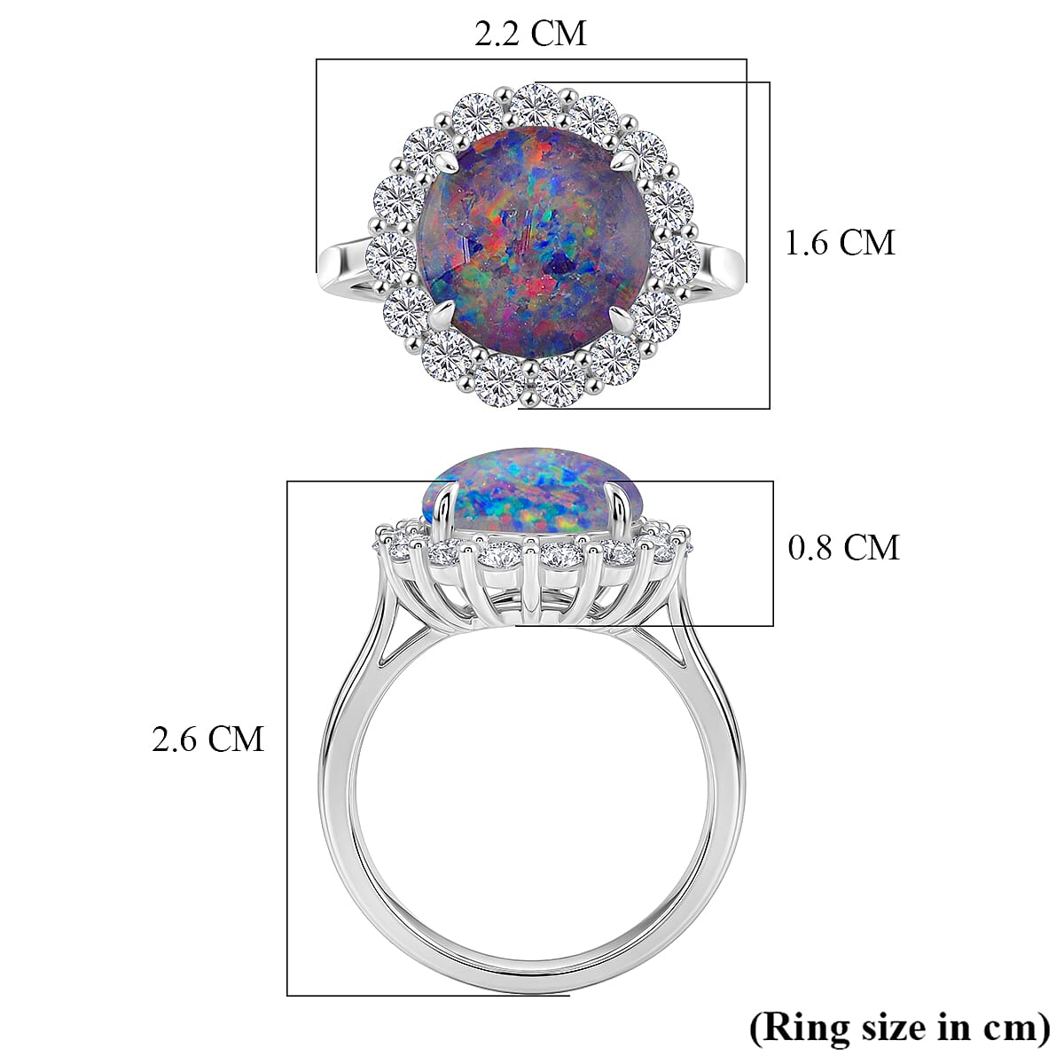 D'Joy Australian Boulder Opal  & Moissanite Halo Ring in Rhodium Overlay Sterling Silver 3.40 Ct.
