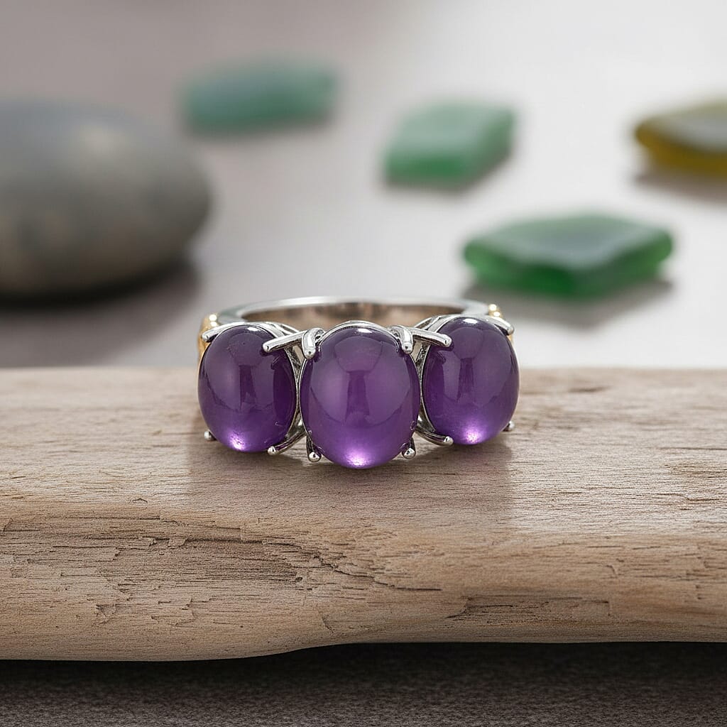 D'Joy Purple Jade Trilogy Dragon Ring in Two Tone Plated Sterling Silver 12.60 Ct.